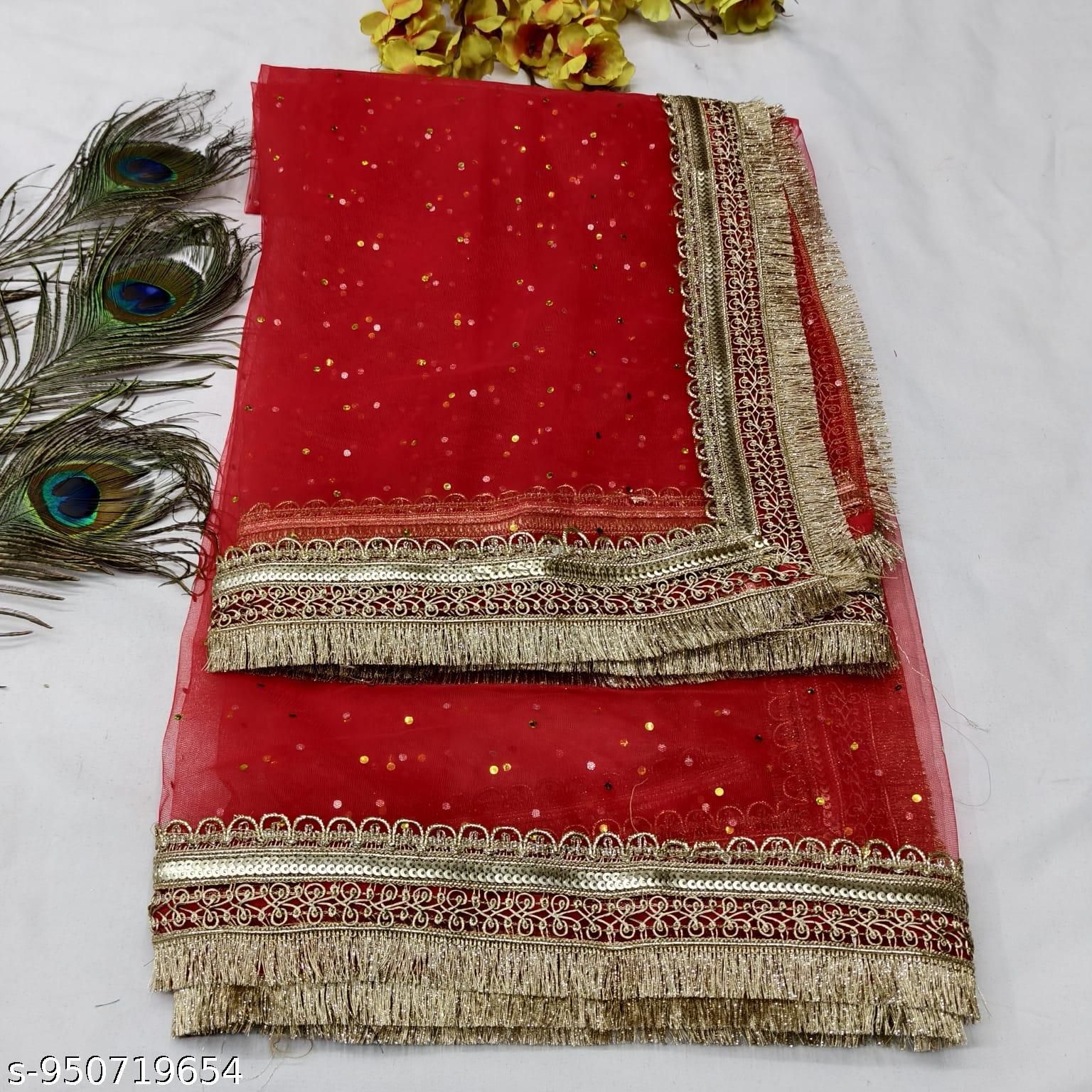 gobardada fashion Net Self Design Red Women Dupatta-picture-10