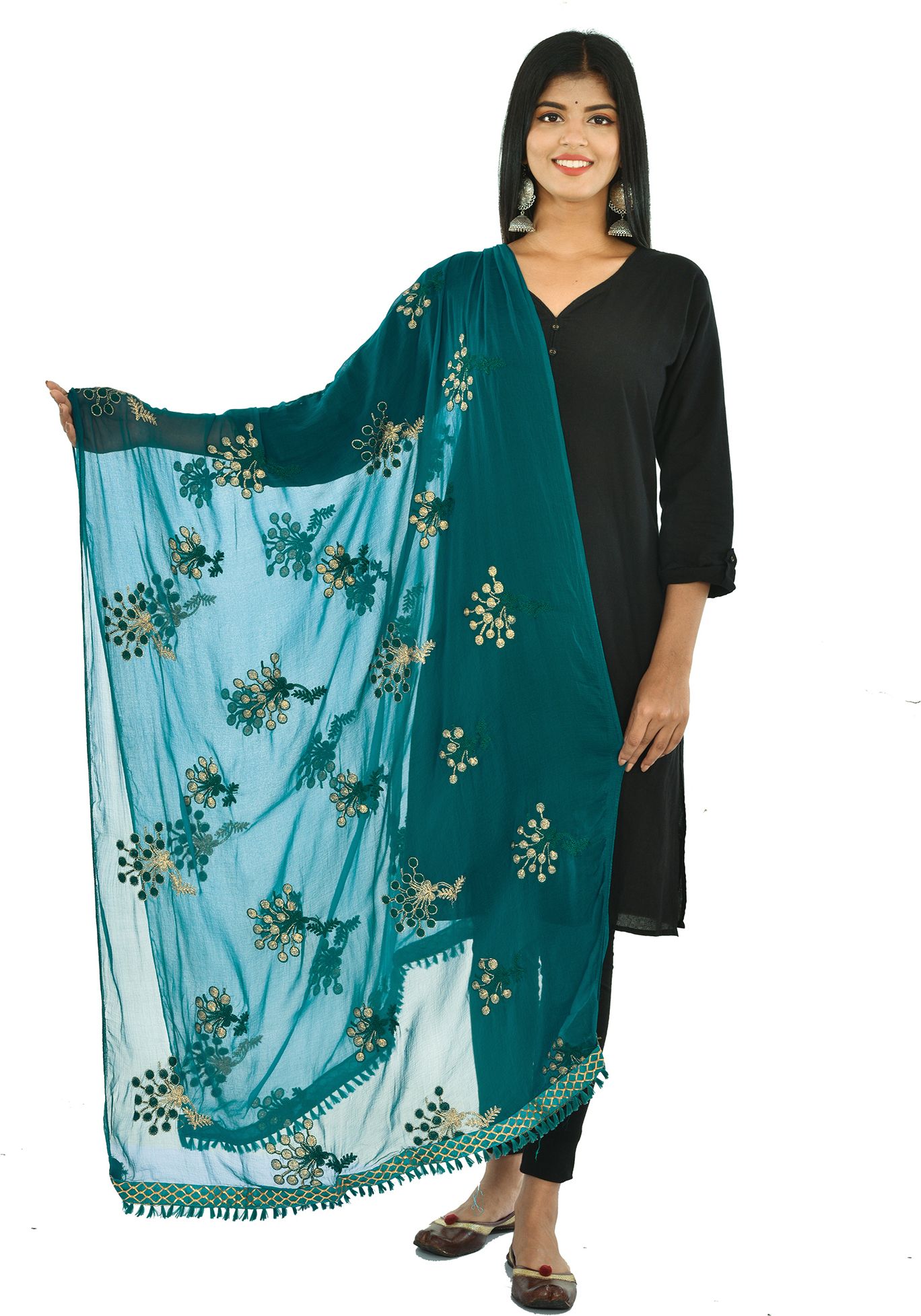 whiteheaven Chiffon Embroidered Green Women Dupatta-picture-29