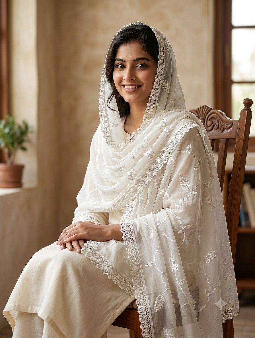 anmol collection Pure Cotton Self Design White Women Dupatta-picture-19