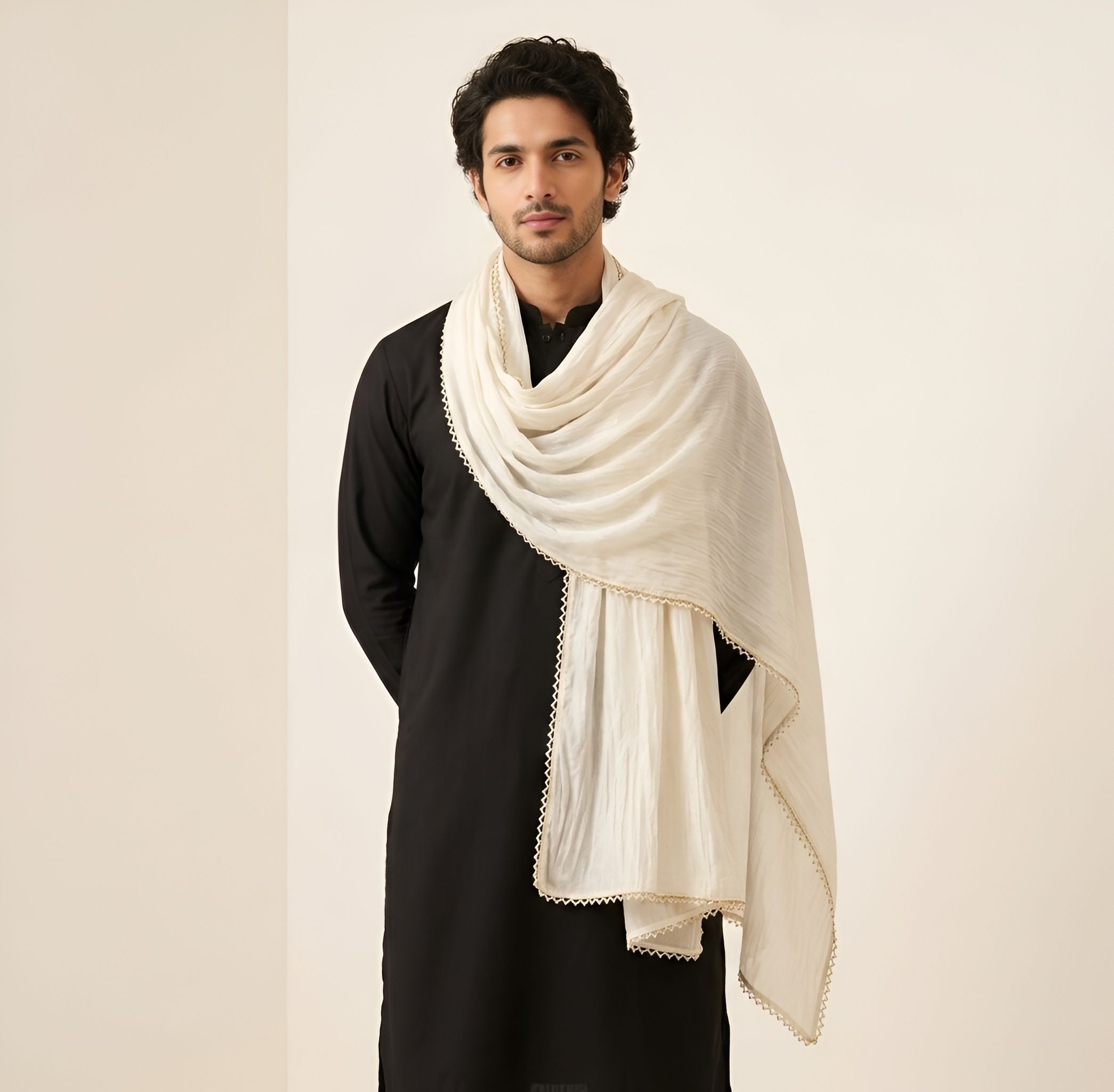 muffly Chiffon Solid White Men Dupatta-picture-15