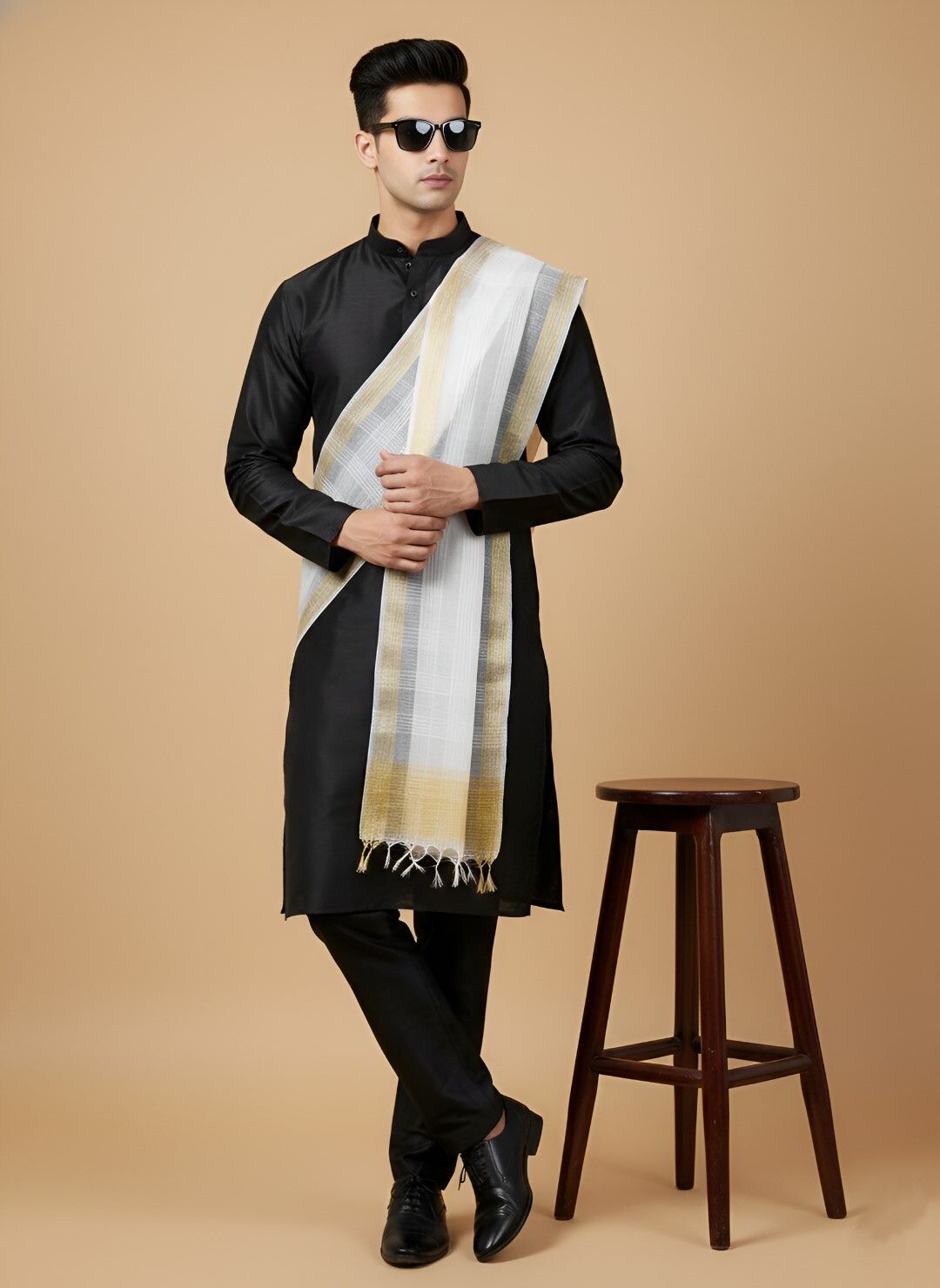muffly Cotton Silk Woven White Men Dupatta-picture-34