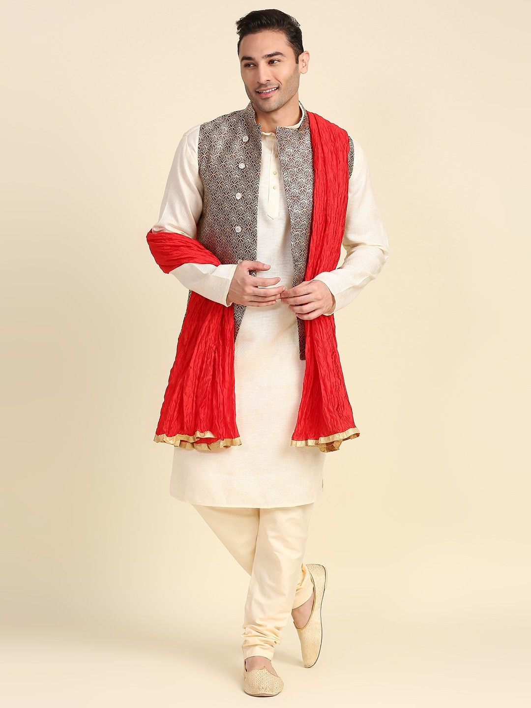 Silk Blend Solid Red Men Dupatta-image-17