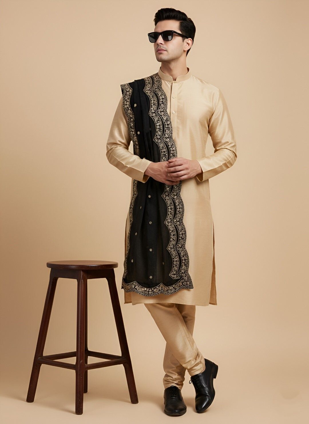 muffly Pure Silk Embroidered Black Men Dupatta-picture-21