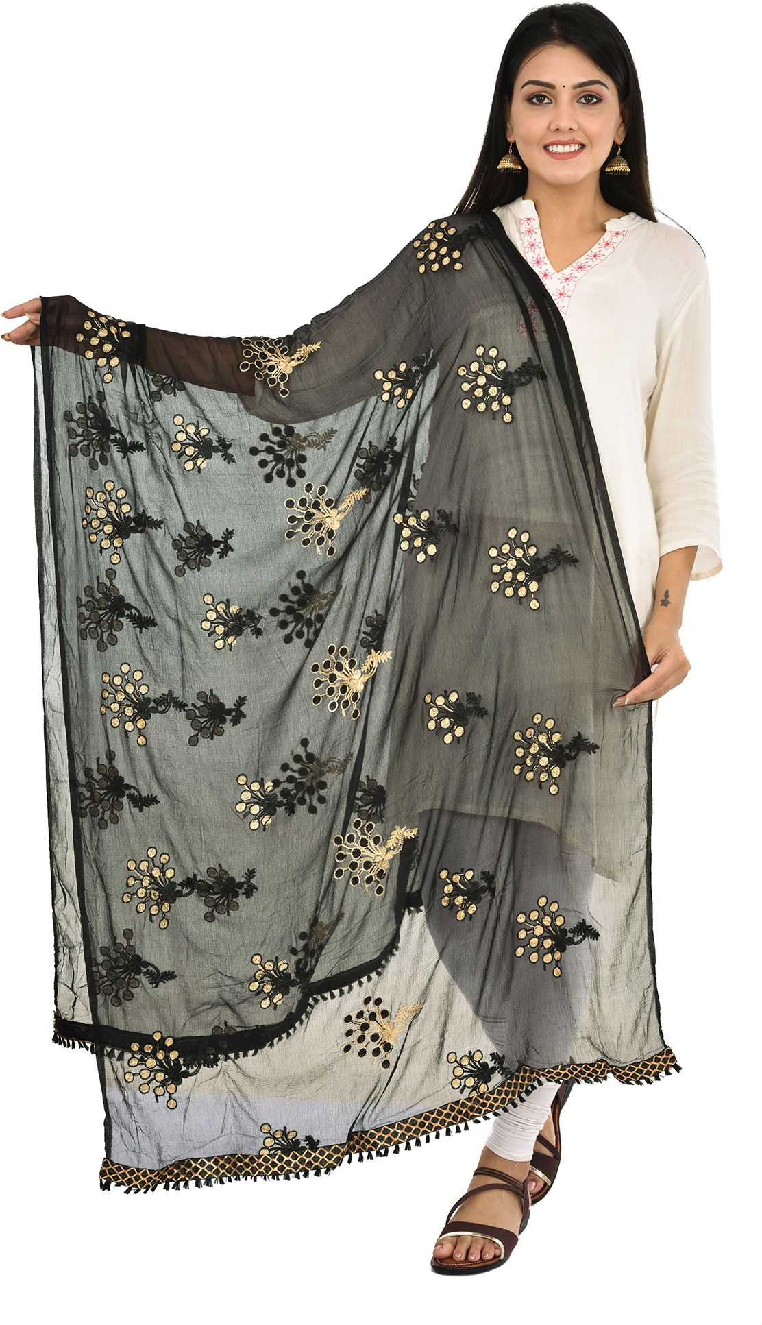 whiteheaven Chiffon Embroidered Black Women Dupatta-picture-23