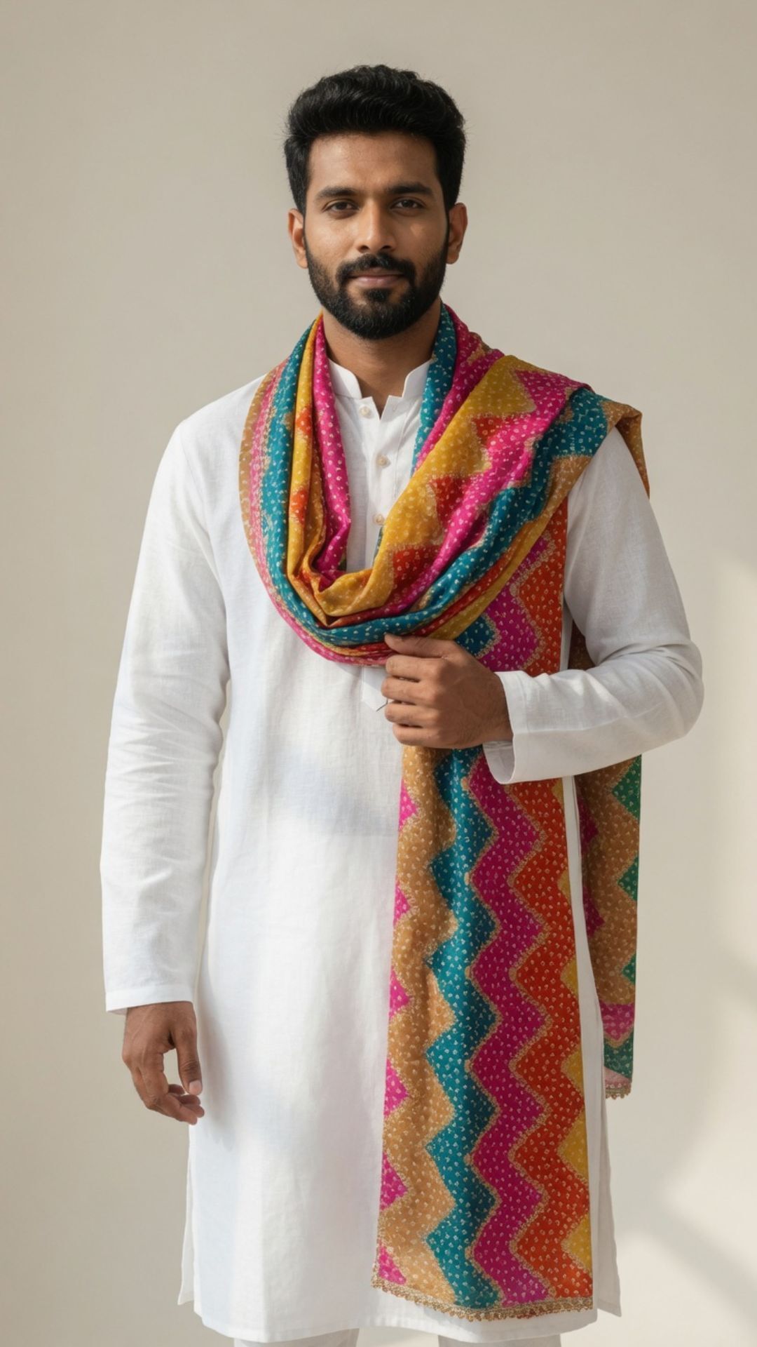 Chiffon Embellished Multicolor Men Dupatta-image-3