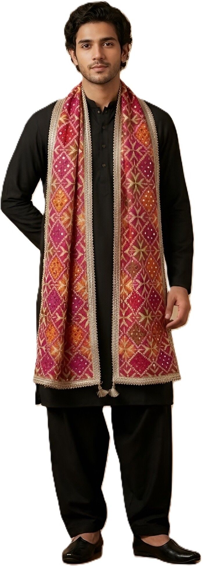 muffly Poly Georgette Embroidered Pink Men Dupatta-picture-18