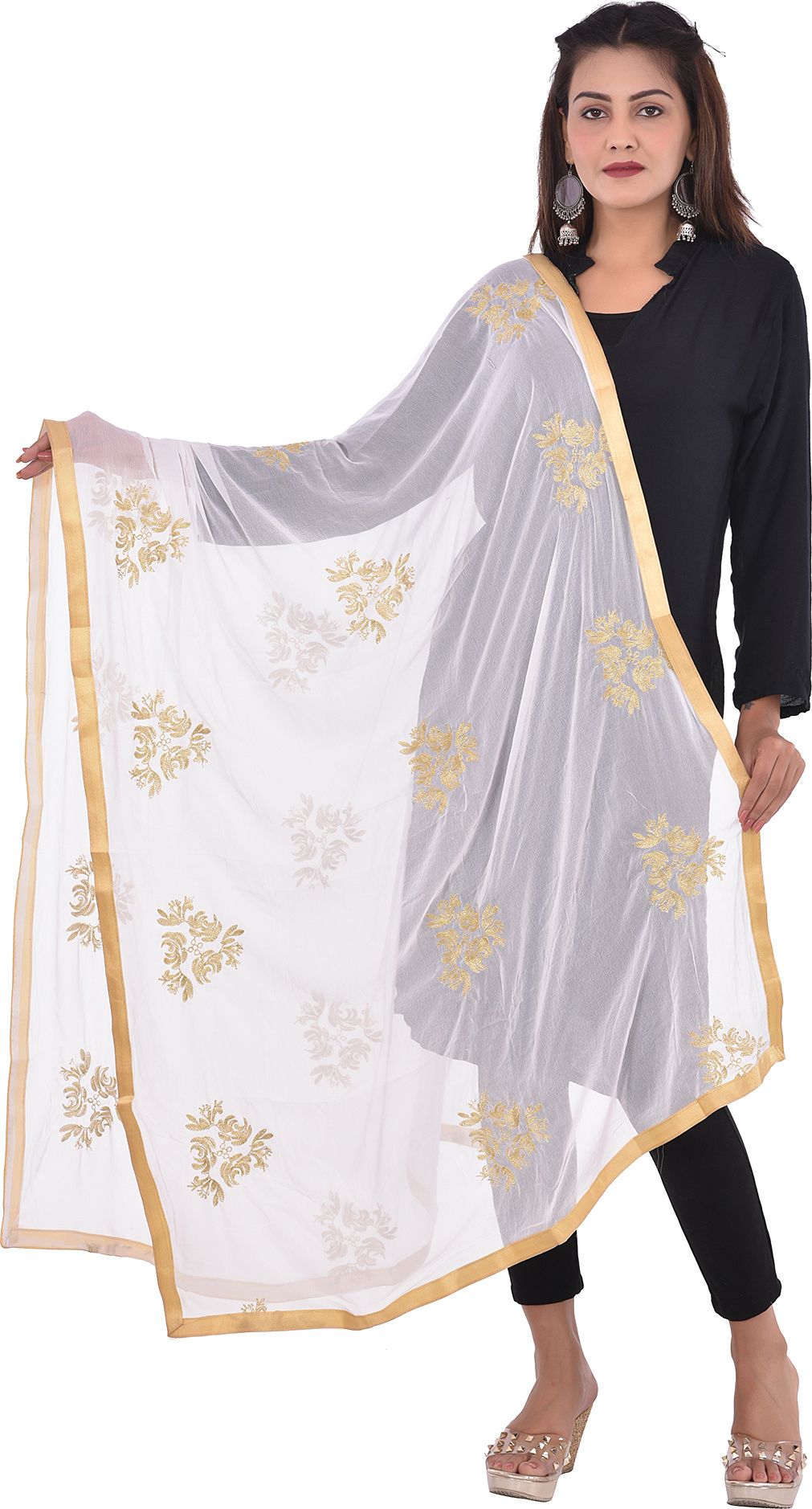 whiteheaven Chiffon Embroidered White Women Dupatta-picture-43