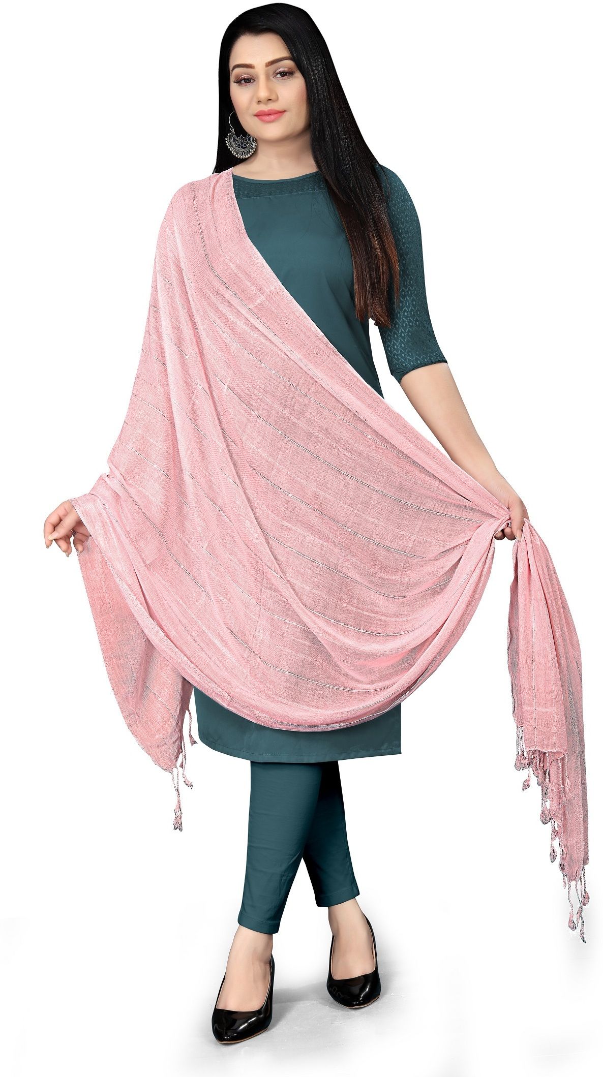 houseofcommon Cotton Blend Embellished Pink Women Dupatta-picture-14