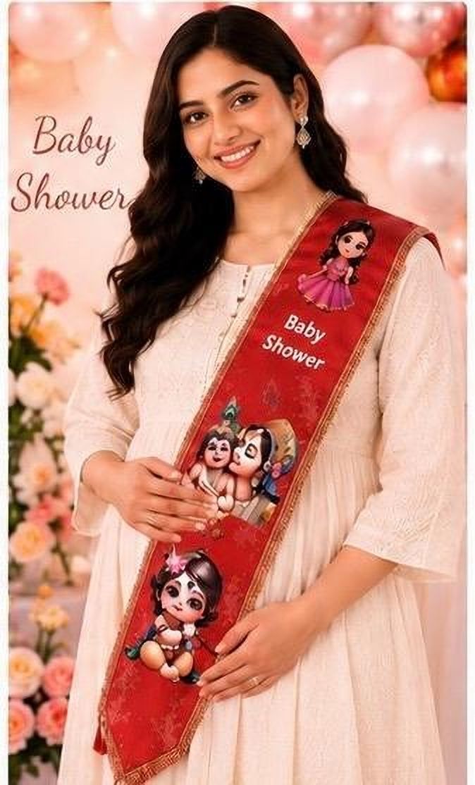 trais Satin Blend Graphic Print Red Women Dupatta-picture-2