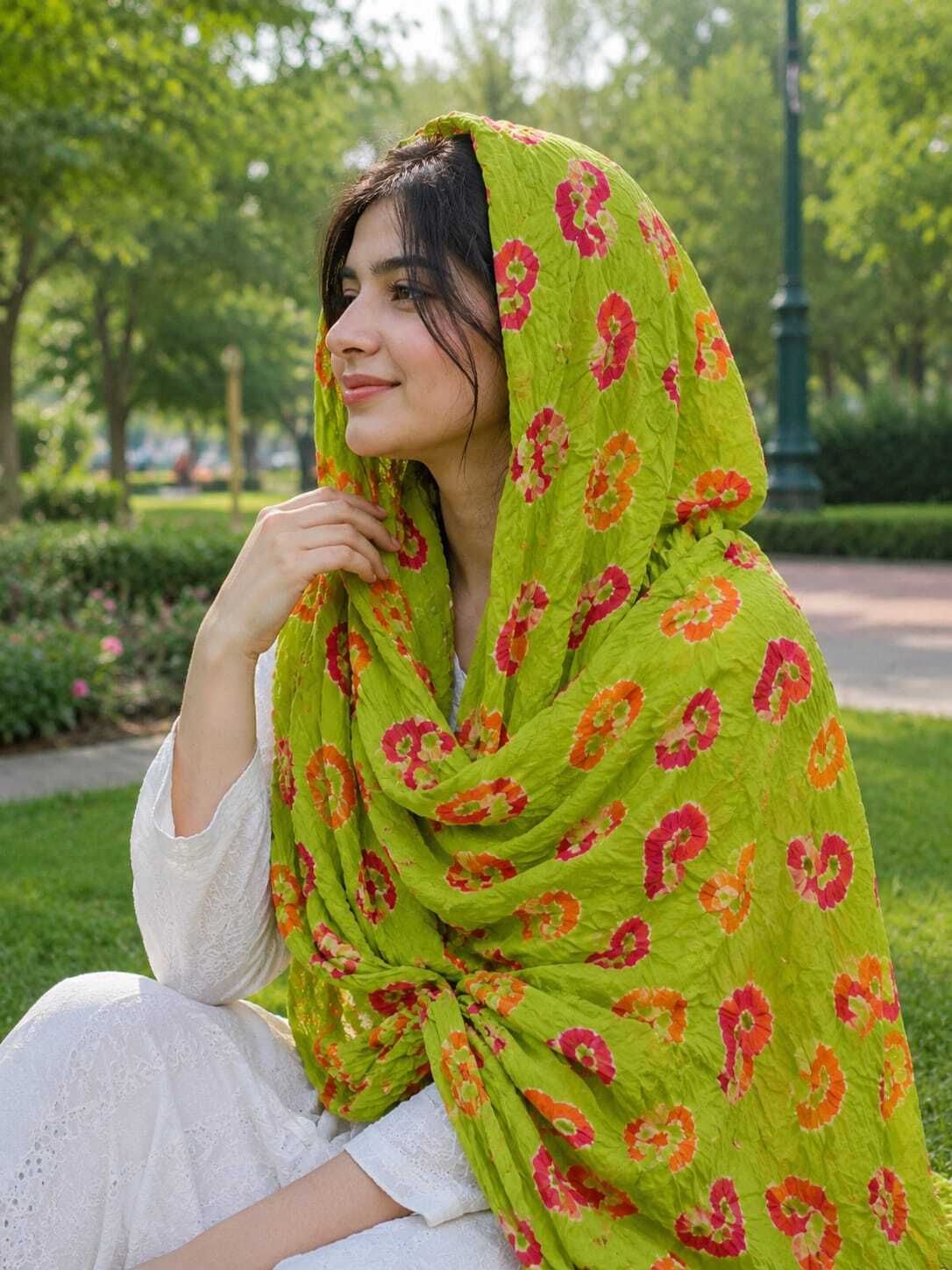 Pure Cotton Floral Print Green Women Dupatta-image-14