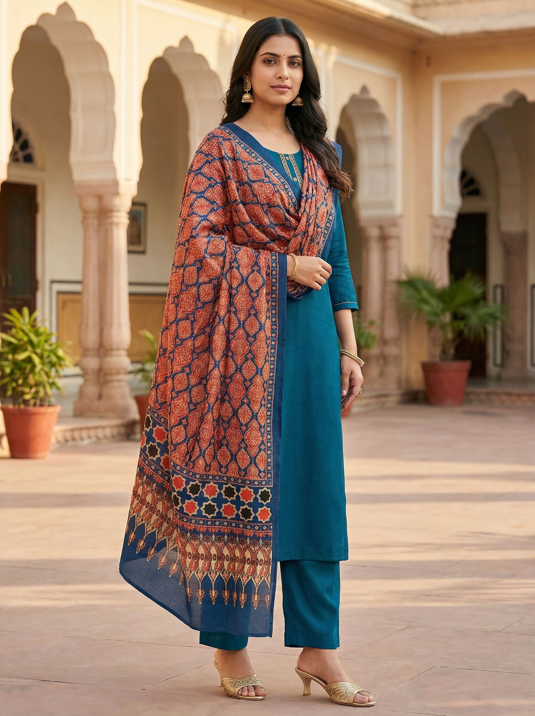 kahiraa wholetex Silk Blend Printed Blue Women Dupatta-picture-18