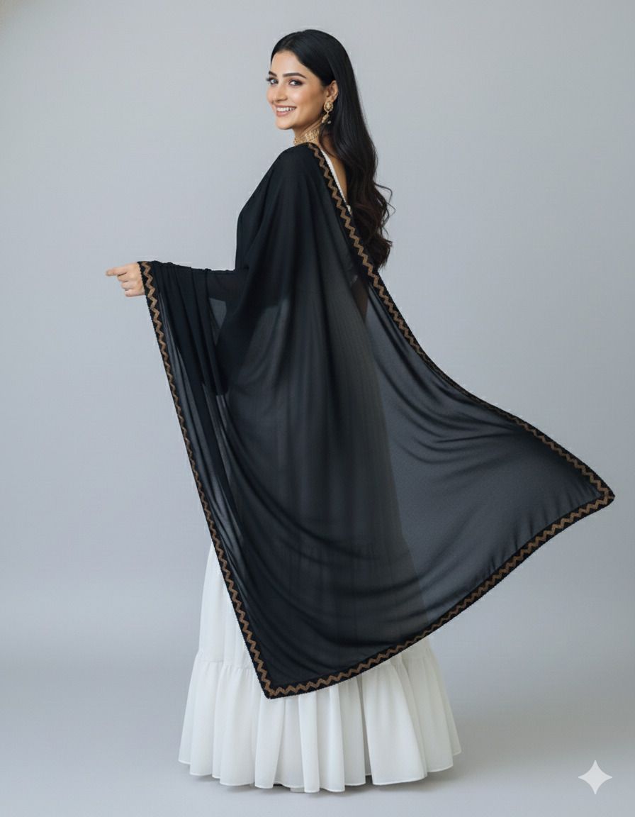 Chiffon Solid Black Women Dupatta-image-44