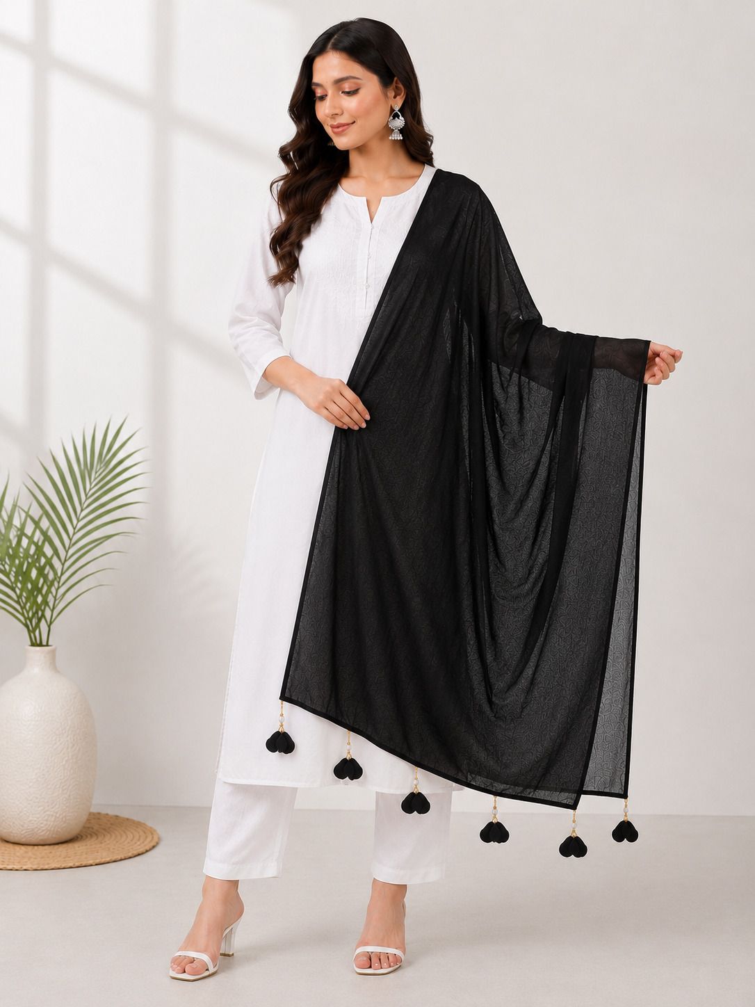 gannayak creation Georgette Solid Black Women Dupatta-picture-18