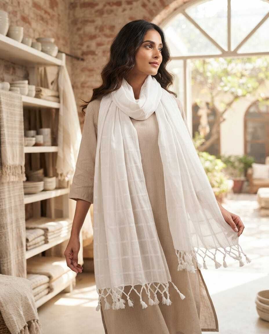 ms amigo Cotton Blend Solid White Women Dupatta-picture-32
