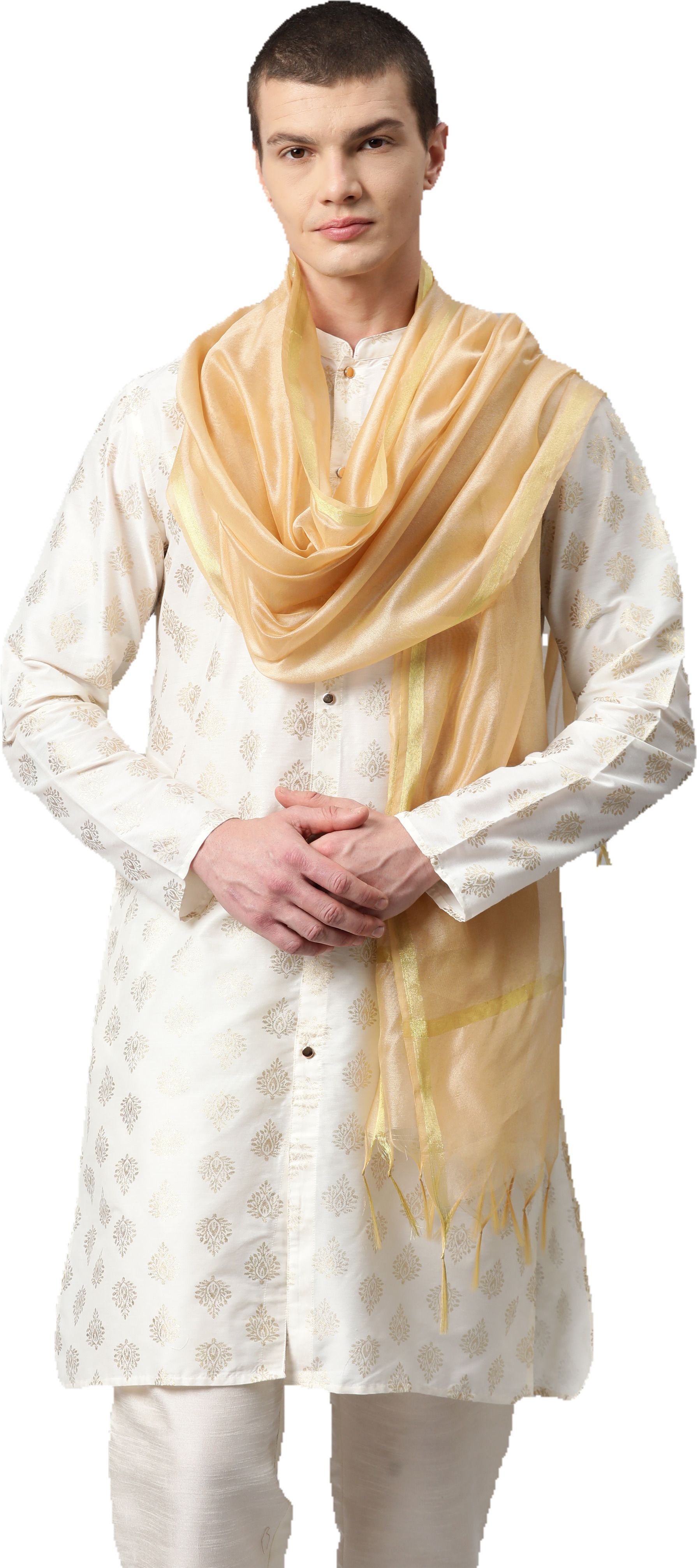 weavers villa Silk Blend Solid Beige Men Dupatta-picture-45