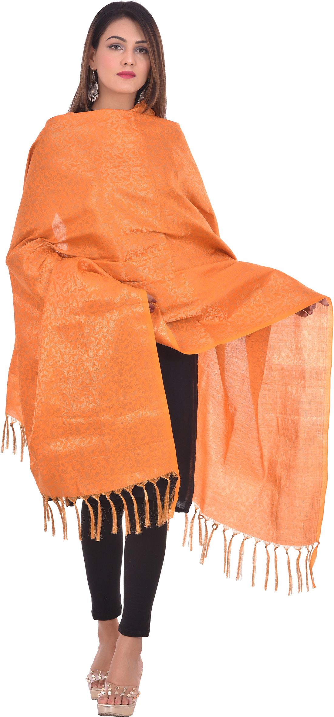 whiteheaven Pure Silk Self Design Orange Women Dupatta-picture-6
