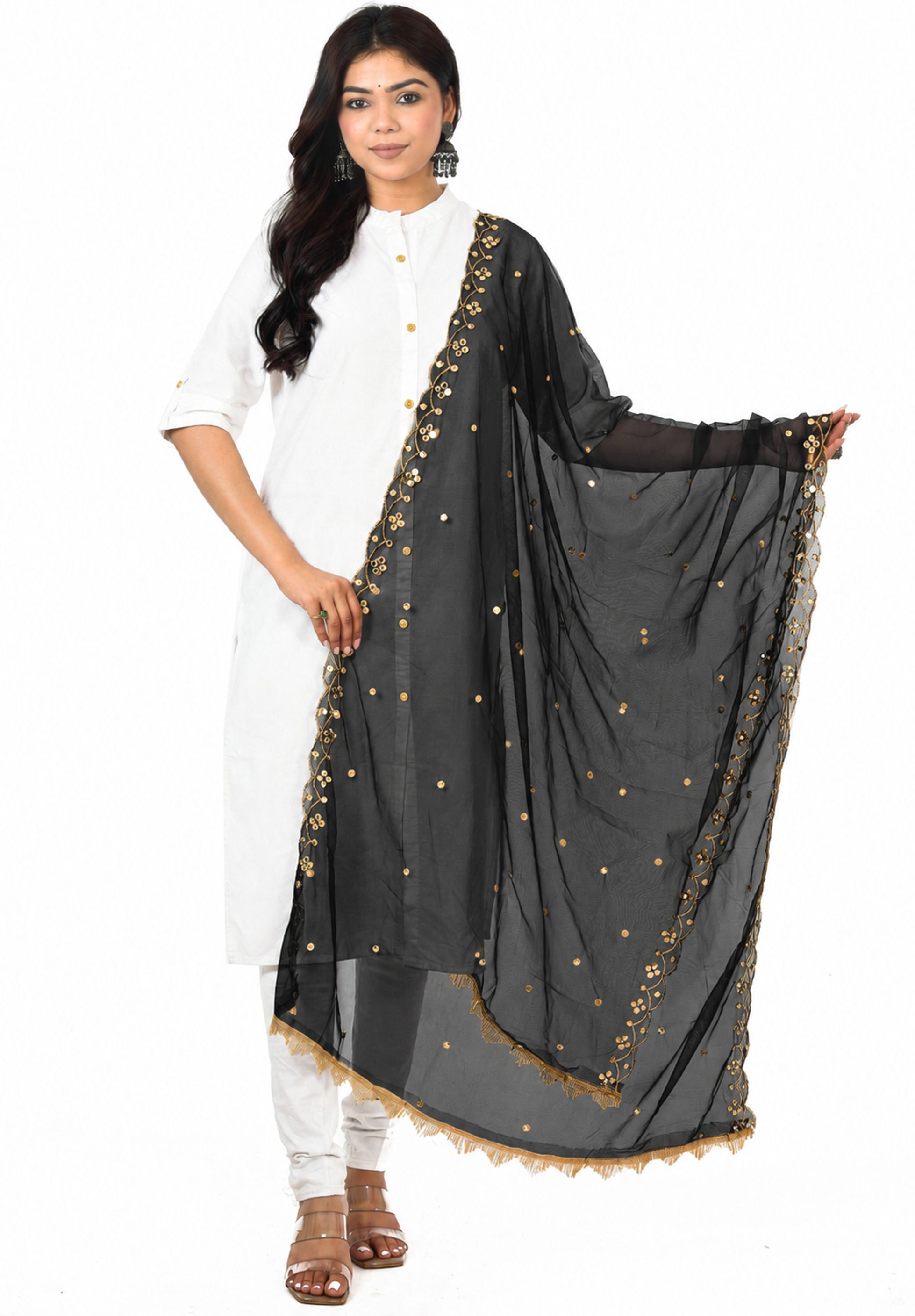 whiteheaven Net Embroidered Black Women Dupatta-picture-11
