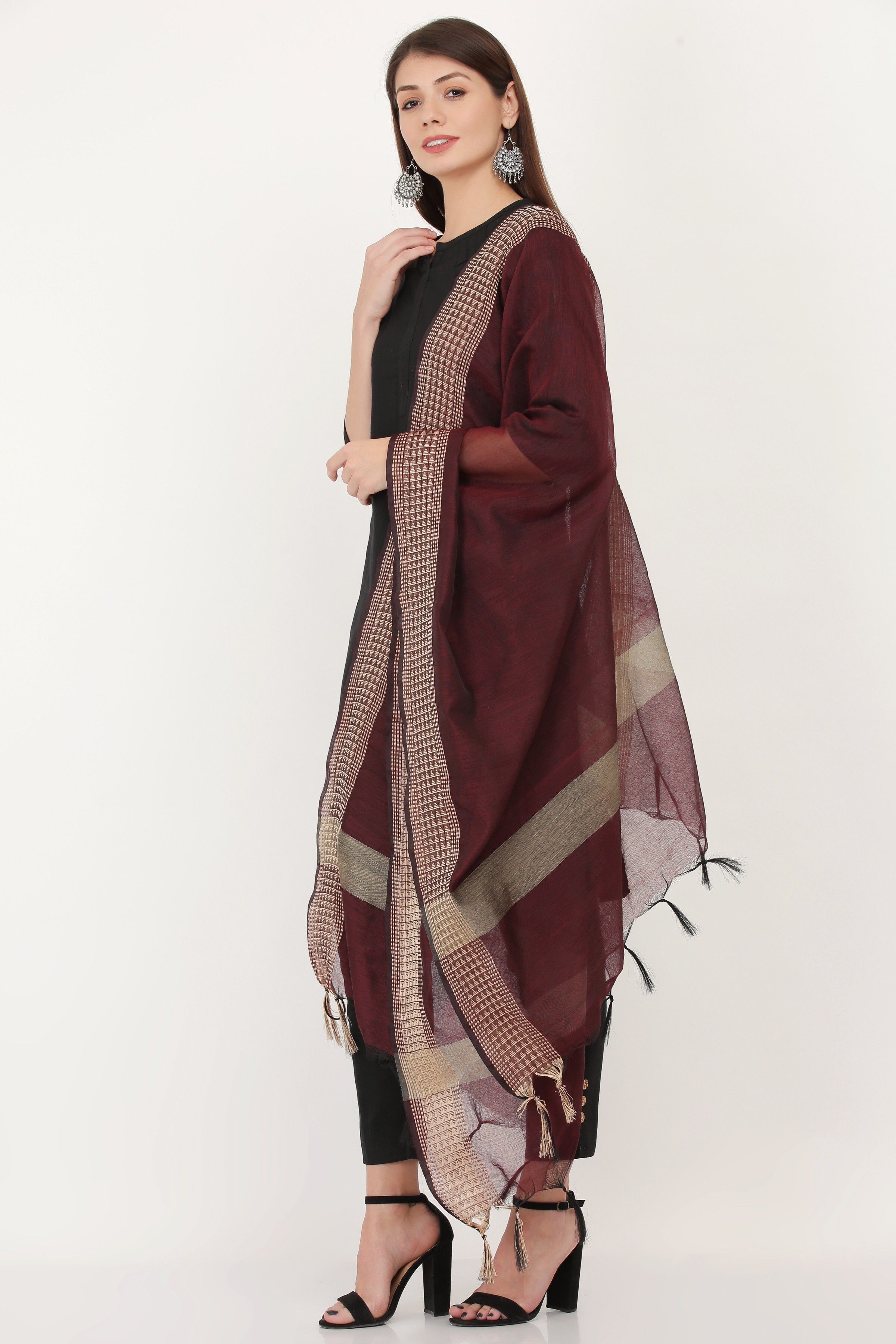 livvie Cotton Silk Woven Maroon Women Dupatta-picture-41