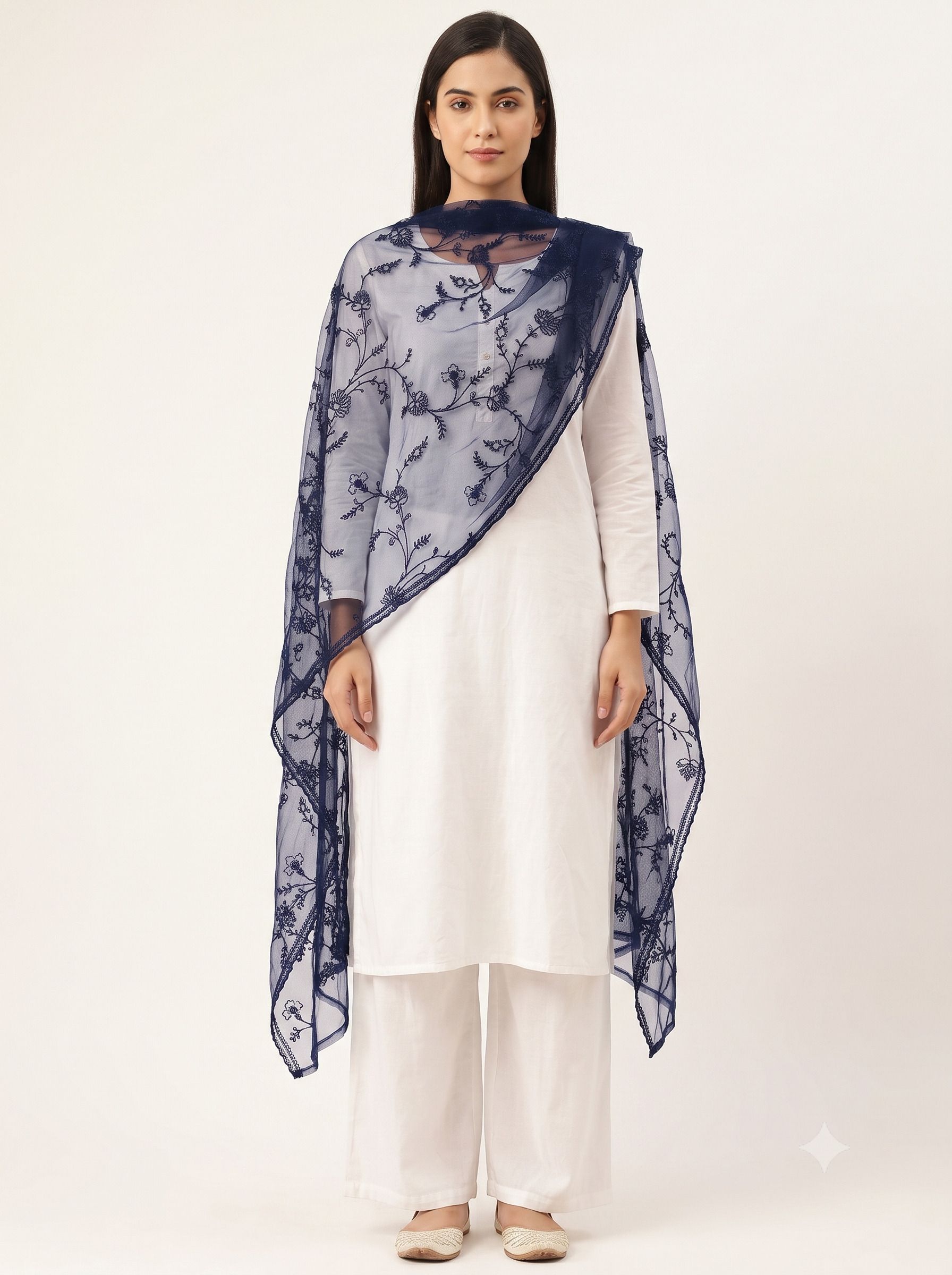 Net Embroidered Blue Women Dupatta-image-6