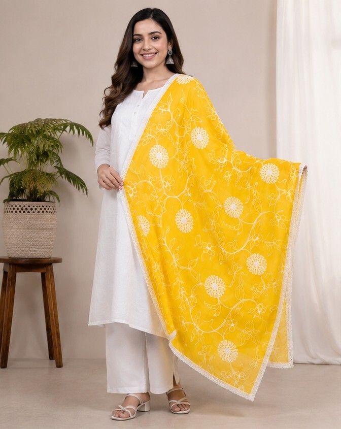 Pure Cotton Embroidered Gold Women Dupatta-image-28