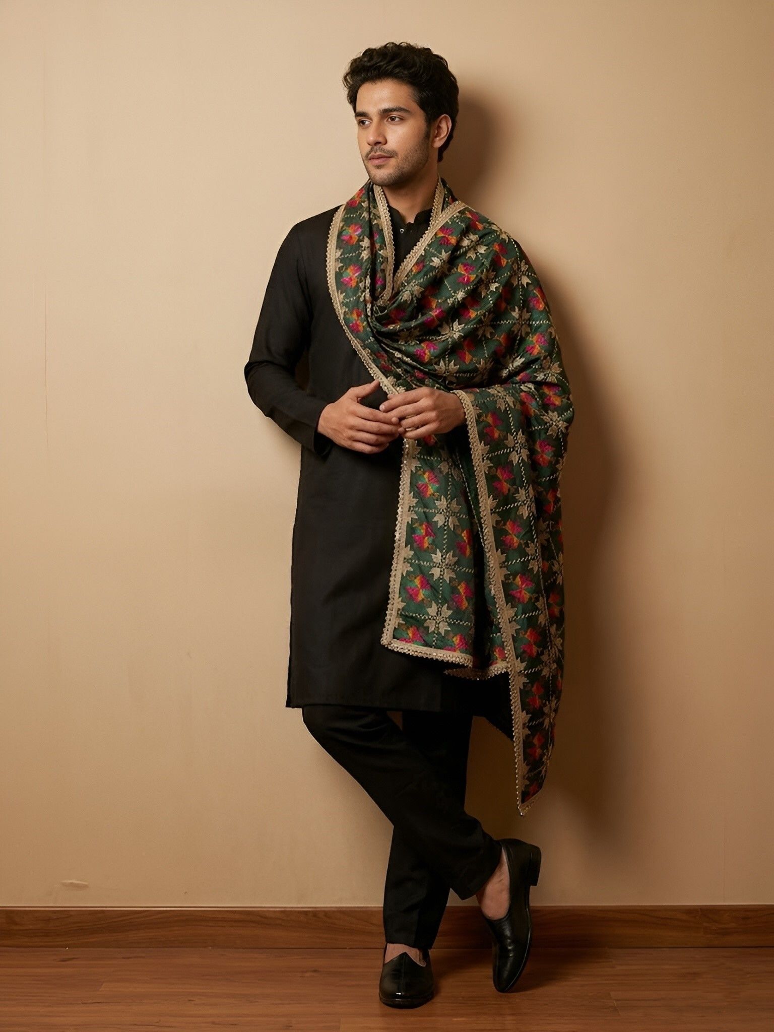 Poly Georgette Geometric Print Green Men Dupatta-image-26