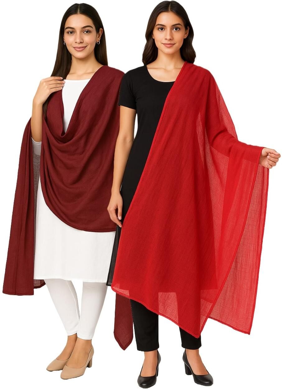 bahumaan Pure Cotton Solid Red, Maroon Women Dupatta-picture-10