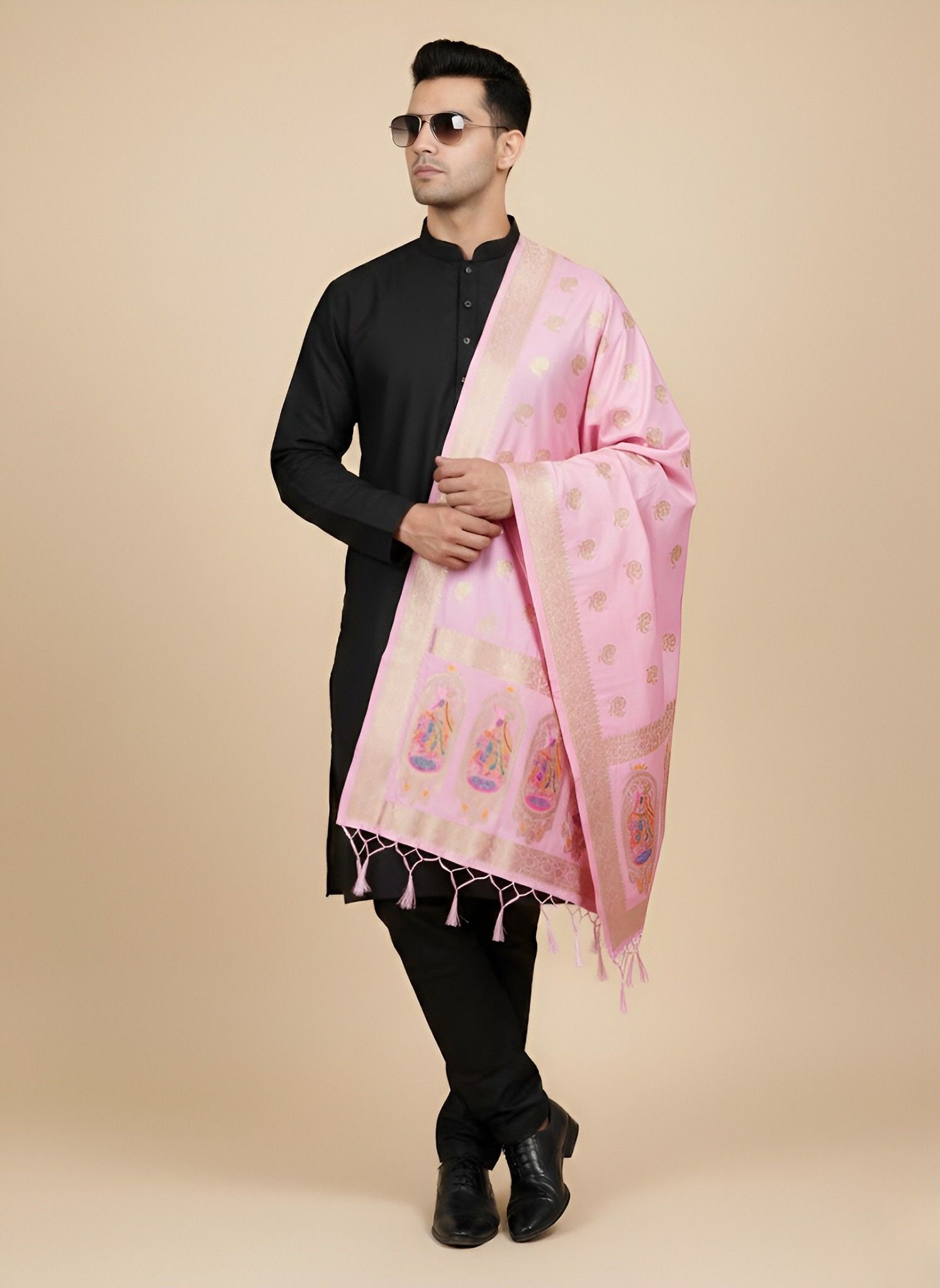 Silk Blend Woven Multicolor Men Dupatta-image-37
