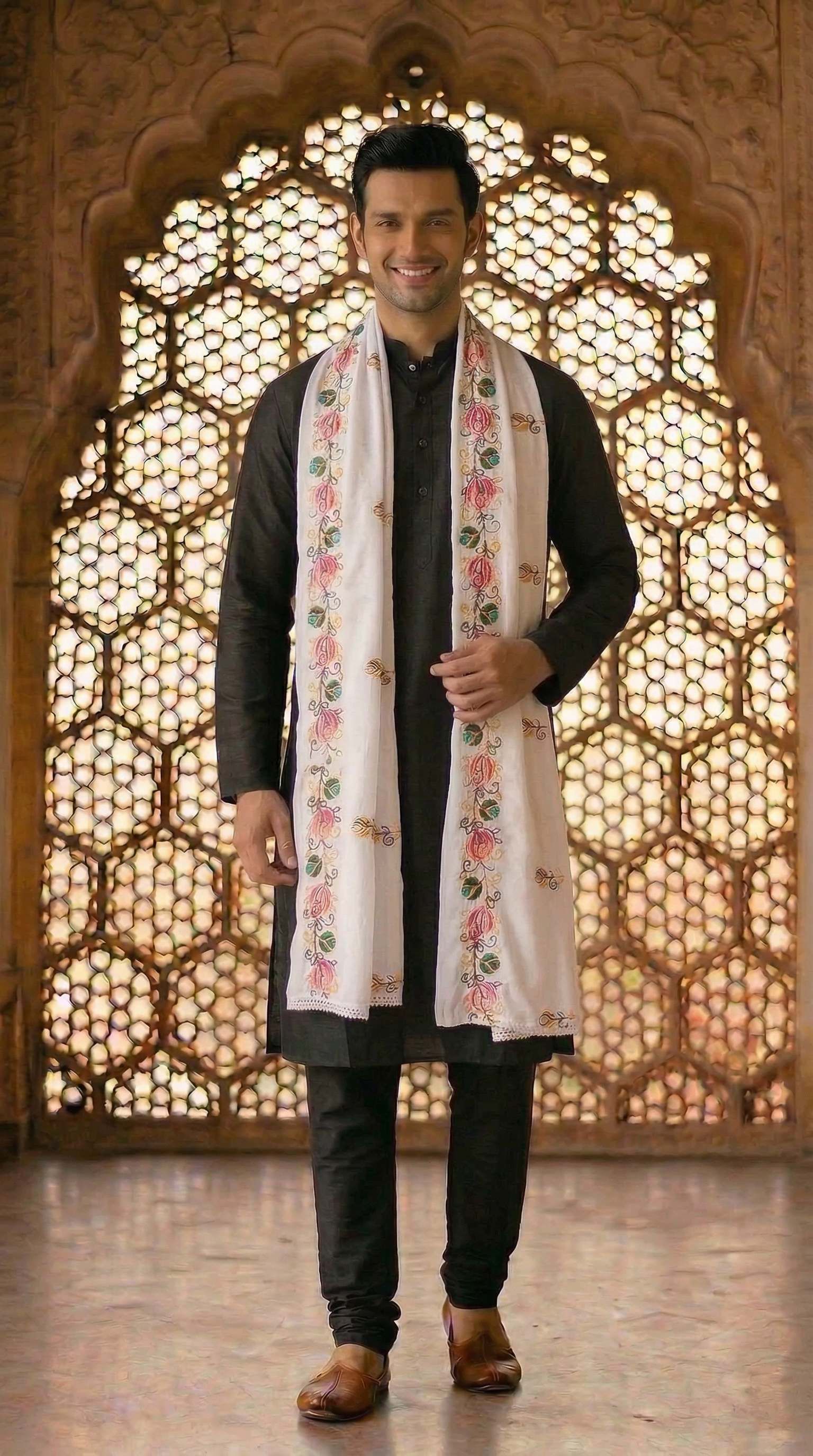 zamour Rayon Printed White Men Dupatta-picture-29