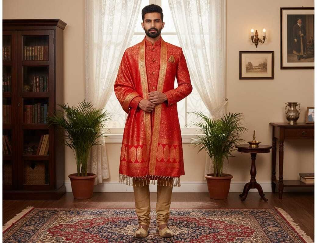Jacquard Woven Red Men Dupatta-image-35