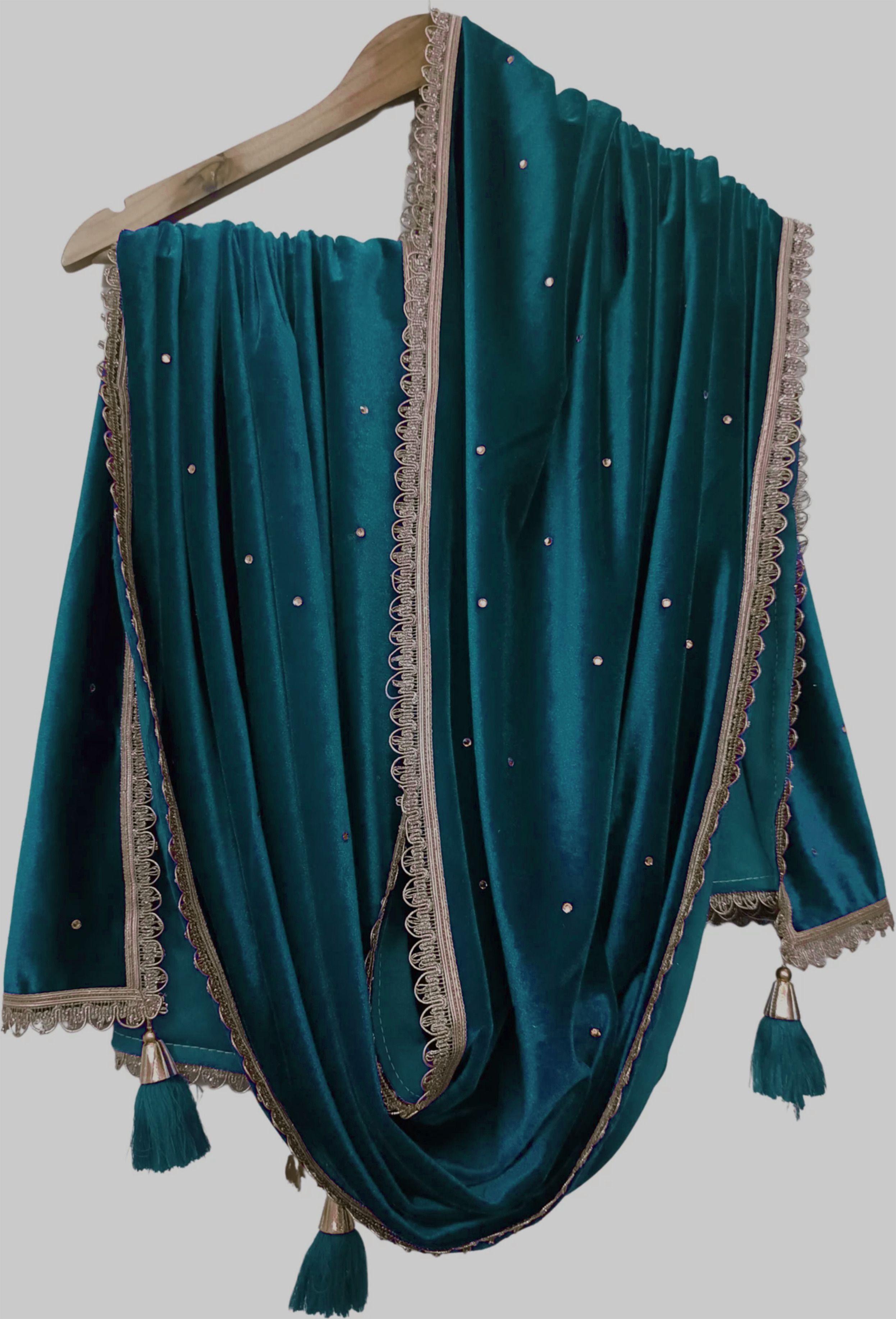Velvet Embroidered Blue Women Dupatta