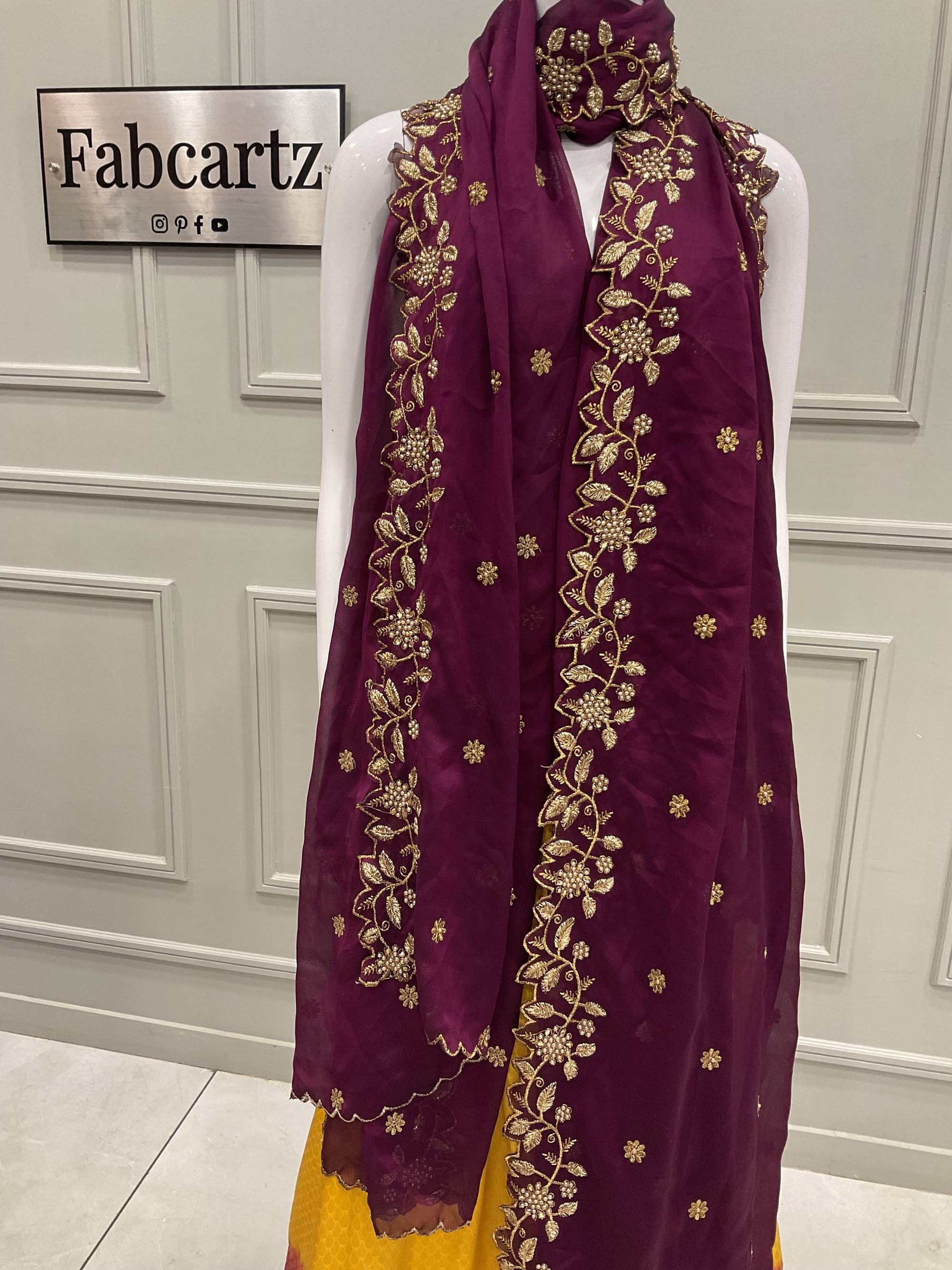 payu Chiffon Embroidered Purple Women Dupatta-picture-20