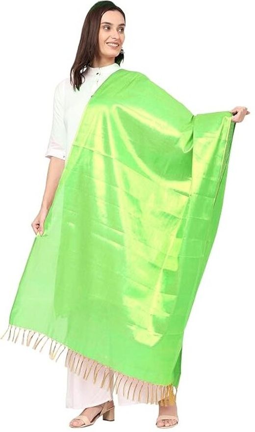 fashily Art Silk Solid Light Green Women Dupatta-picture-1