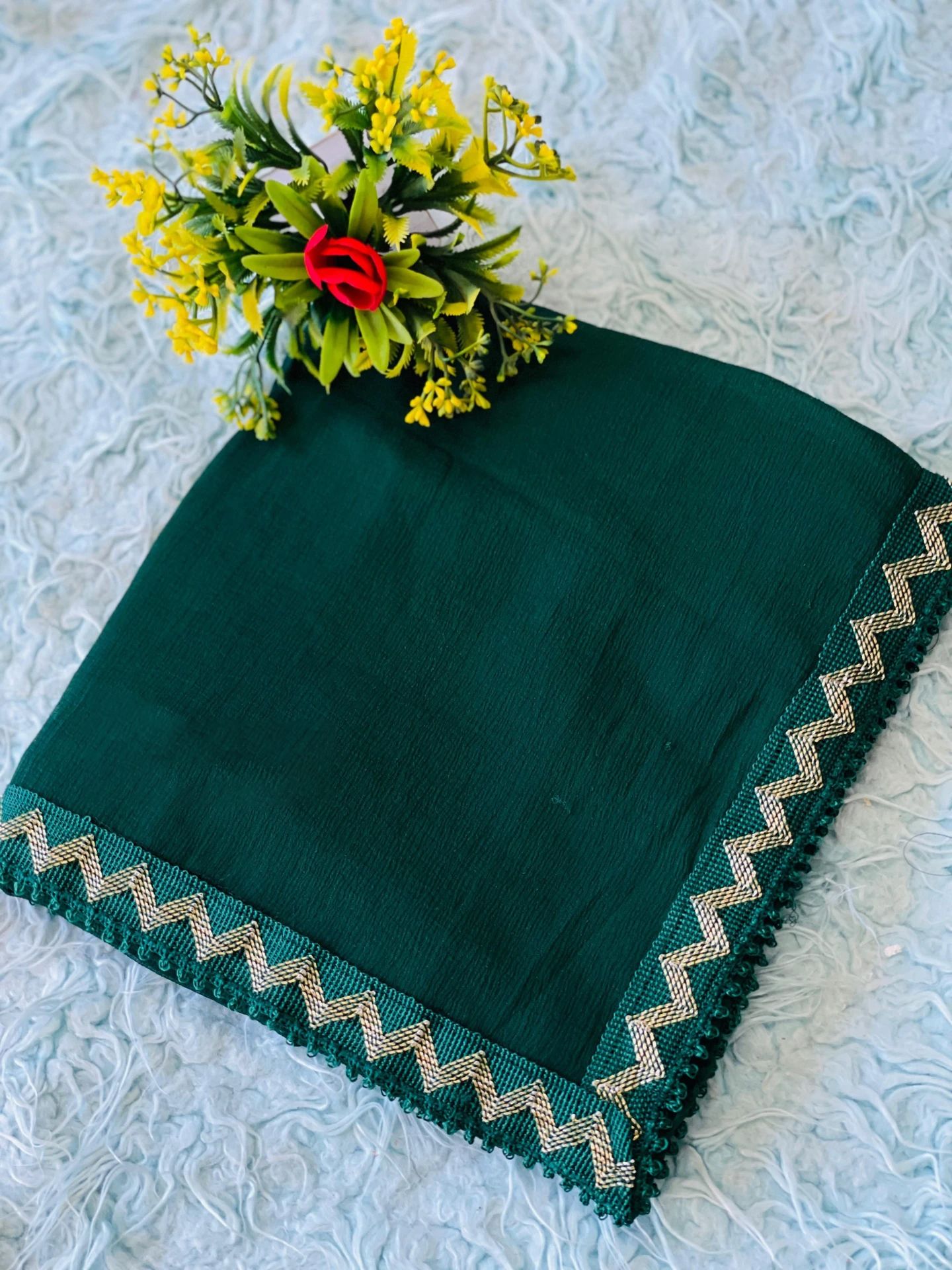 Chiffon Self Design Dark Green Women Dupatta-image-11