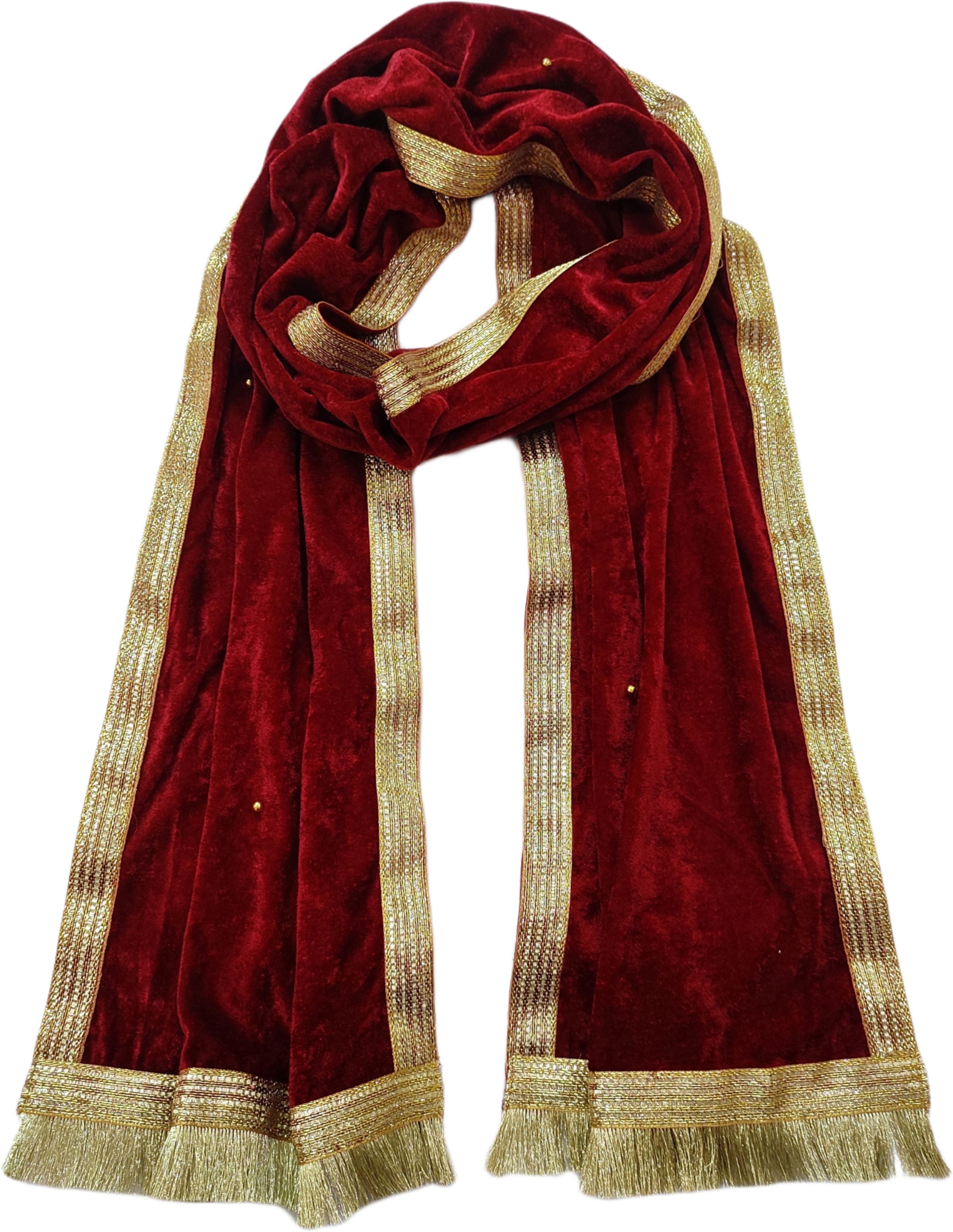 Velvet Embellished Maroon Men Dupatta