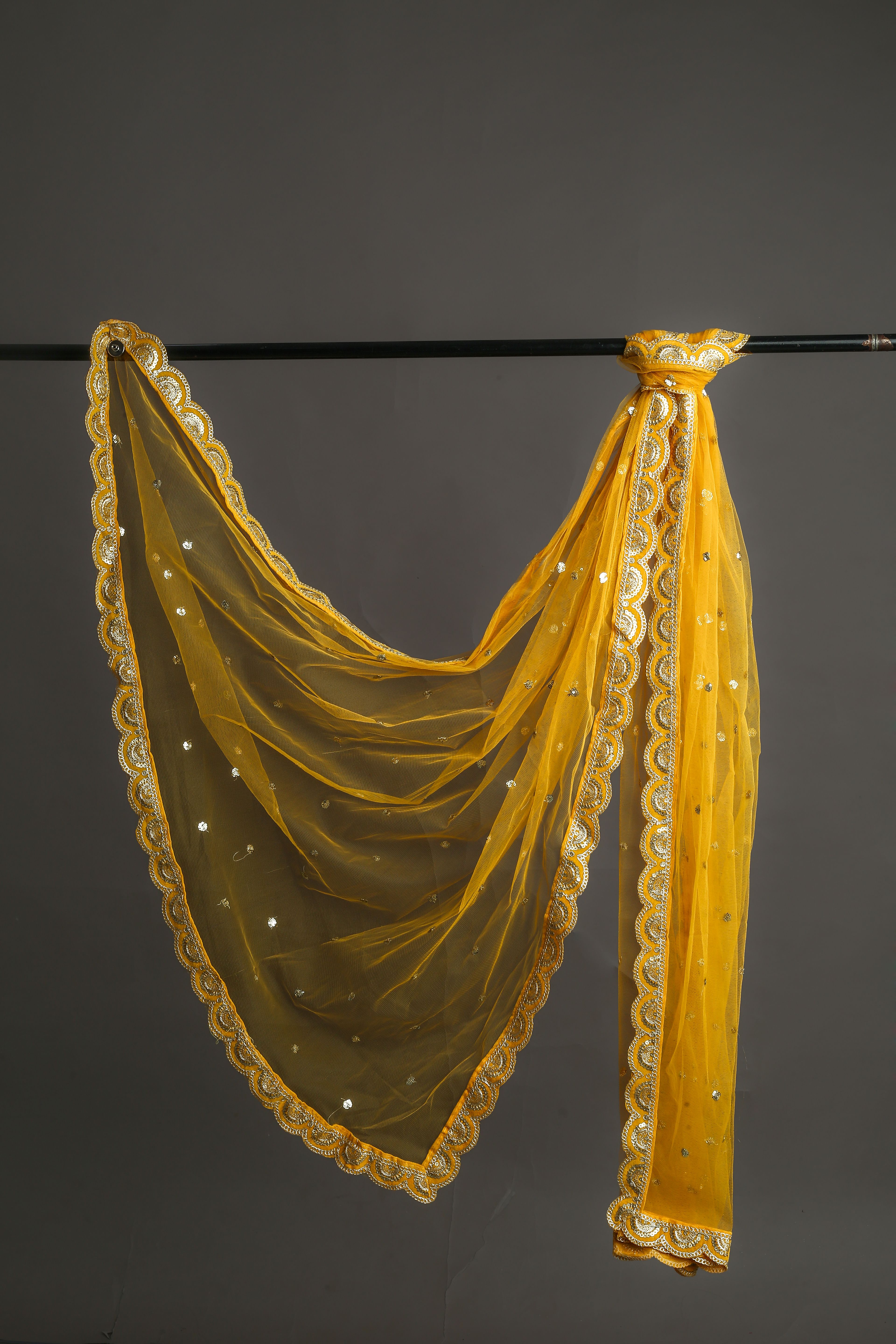 maruti krupa enterprise Net Embroidered Yellow Women Dupatta-picture-10