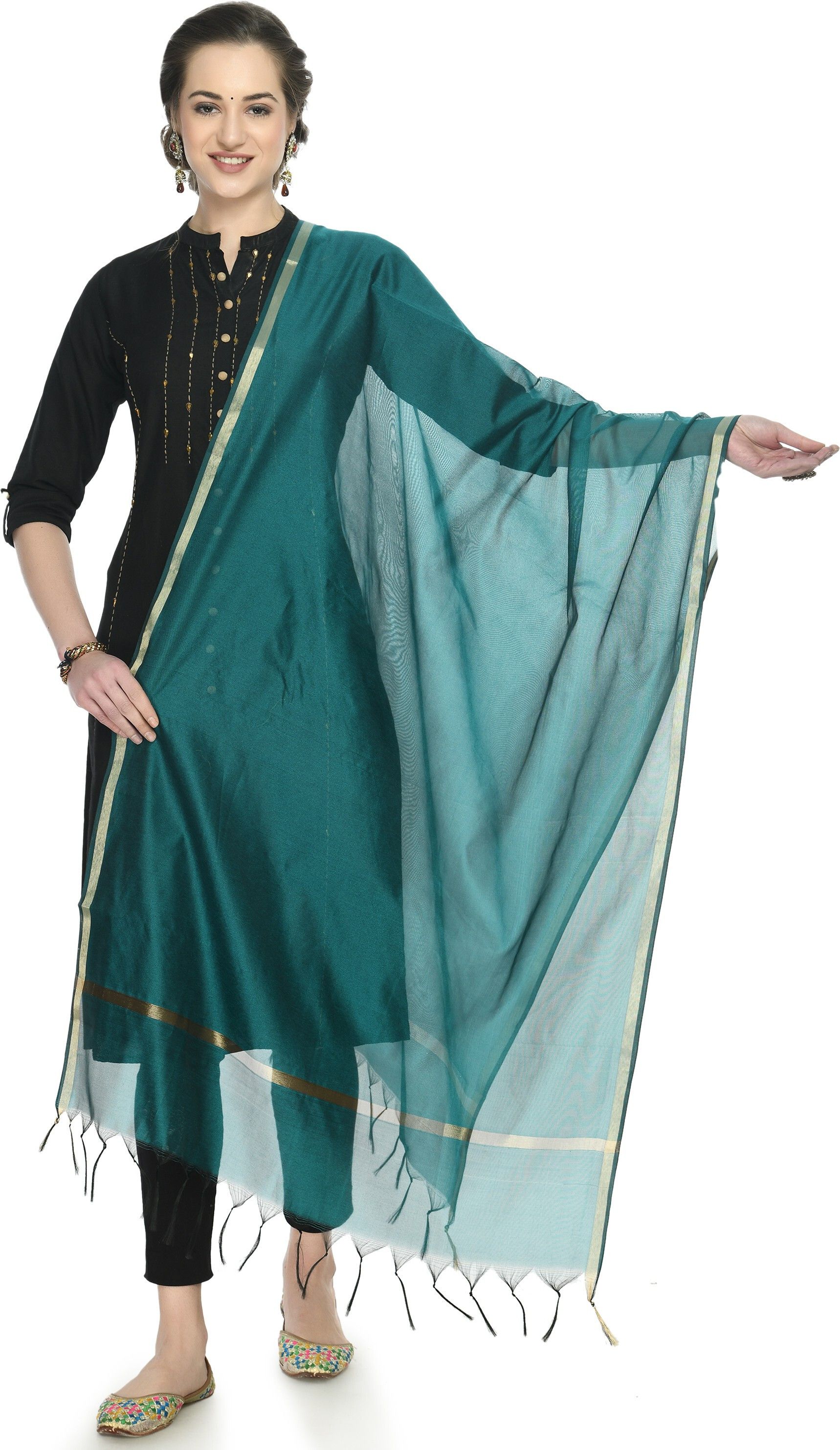 Poly Chanderi Self Design Green Women Dupatta-image-6