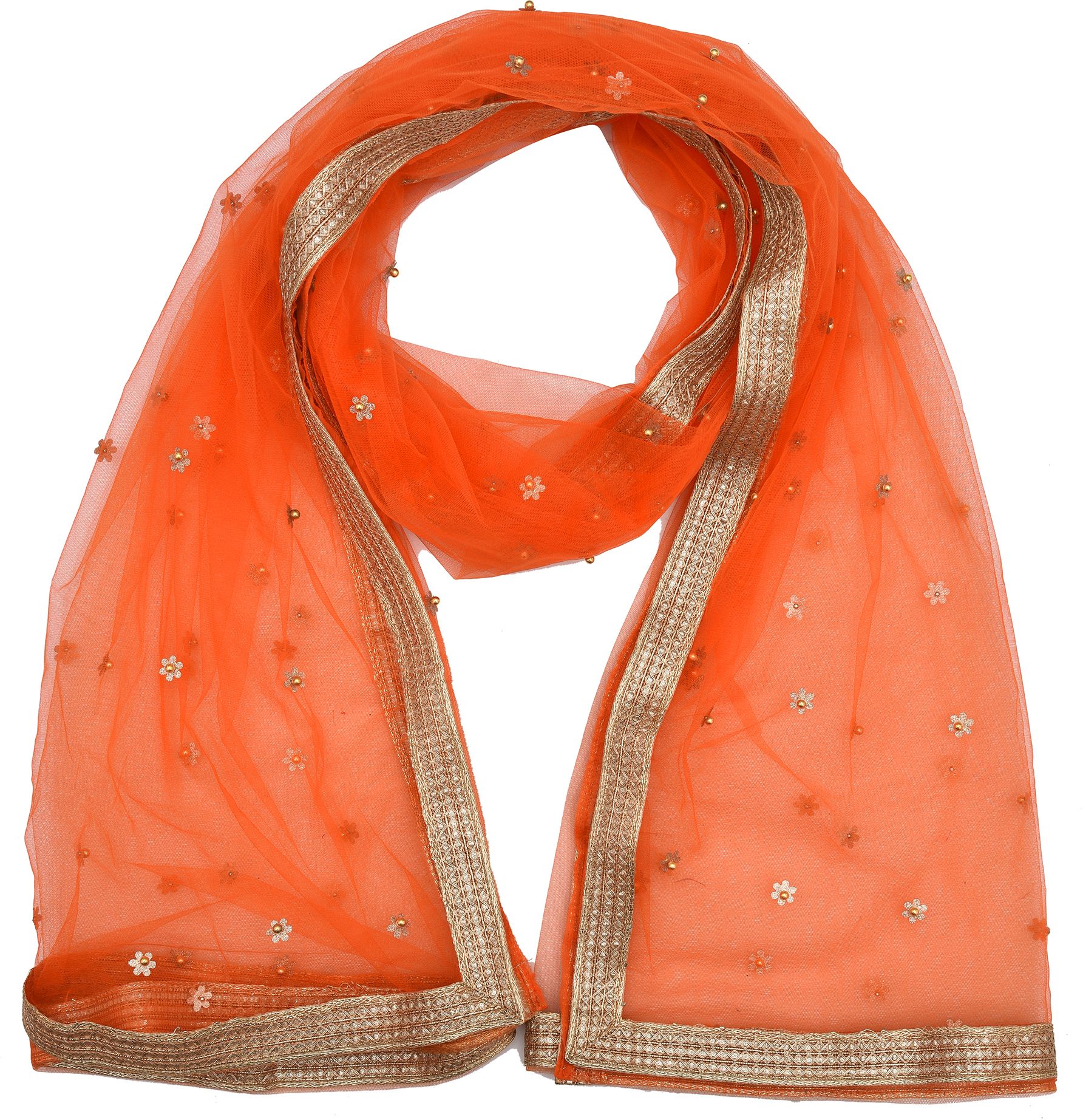 whiteheaven Net Embroidered Orange Women Dupatta-picture-10