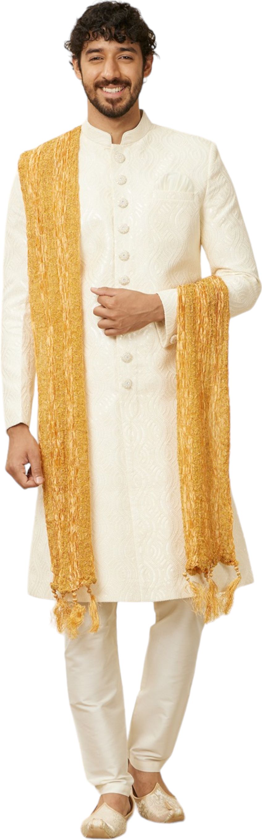 manyavar Art Silk Self Design Beige Men Dupatta-picture-18