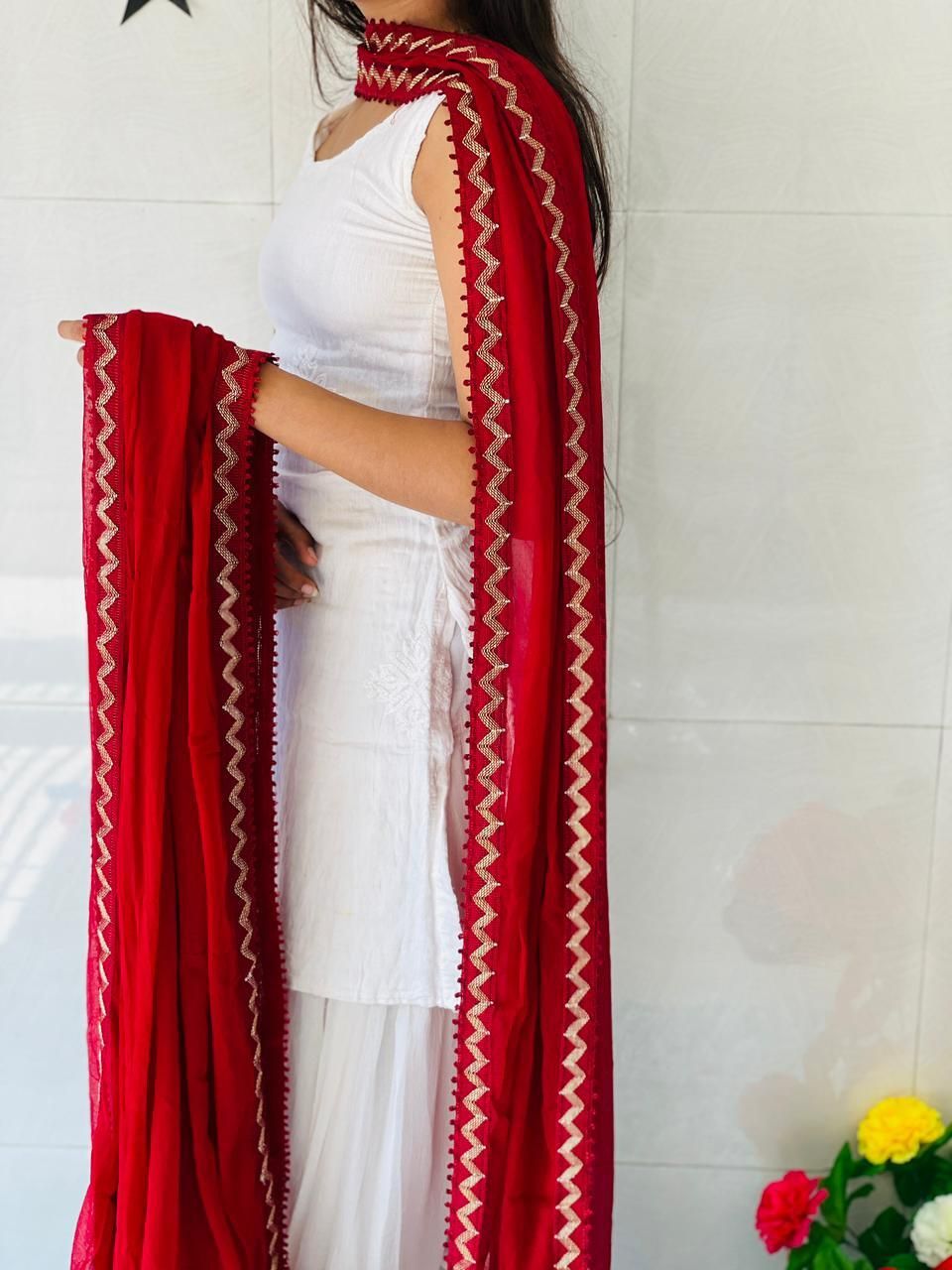 dhruvish Chiffon Self Design Red Women Dupatta-picture-32
