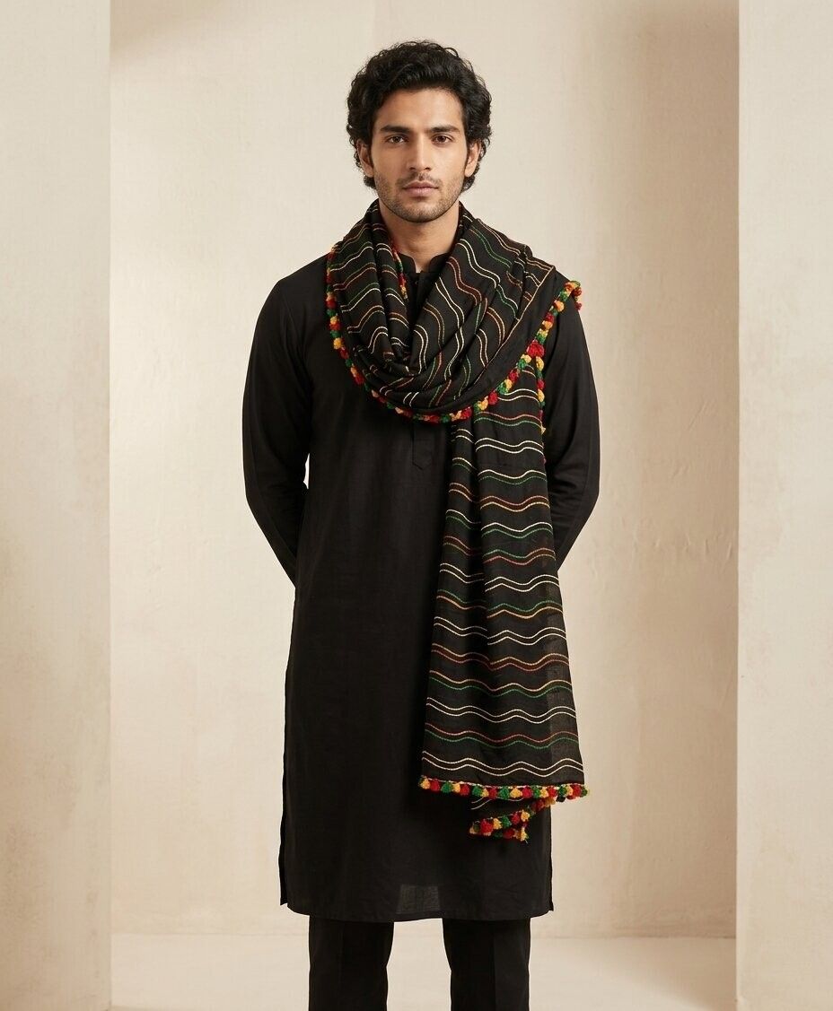muffly Chiffon Striped Black Men Dupatta-picture-19