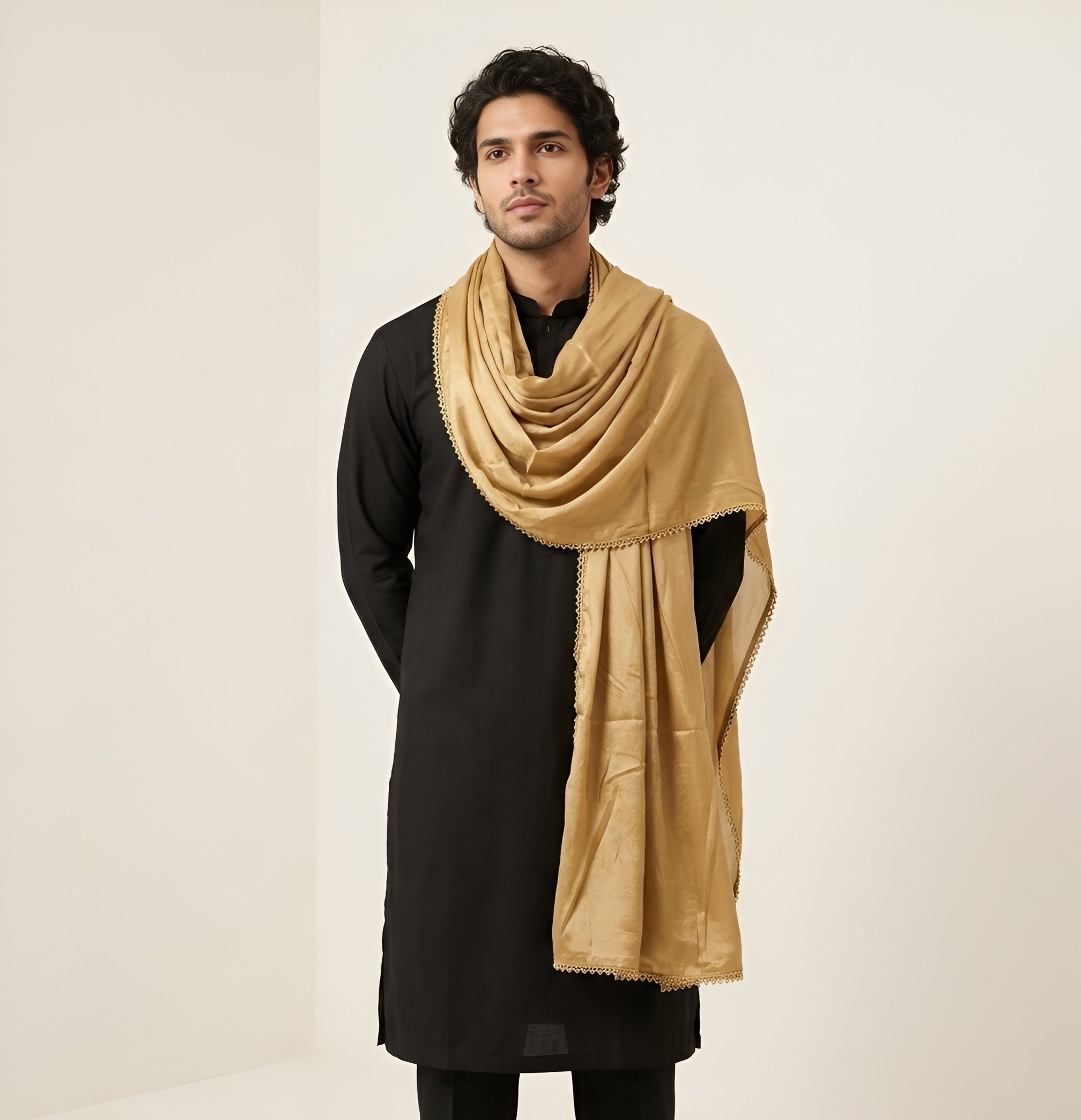 muffly Chiffon Solid Gold Men Dupatta-picture-13