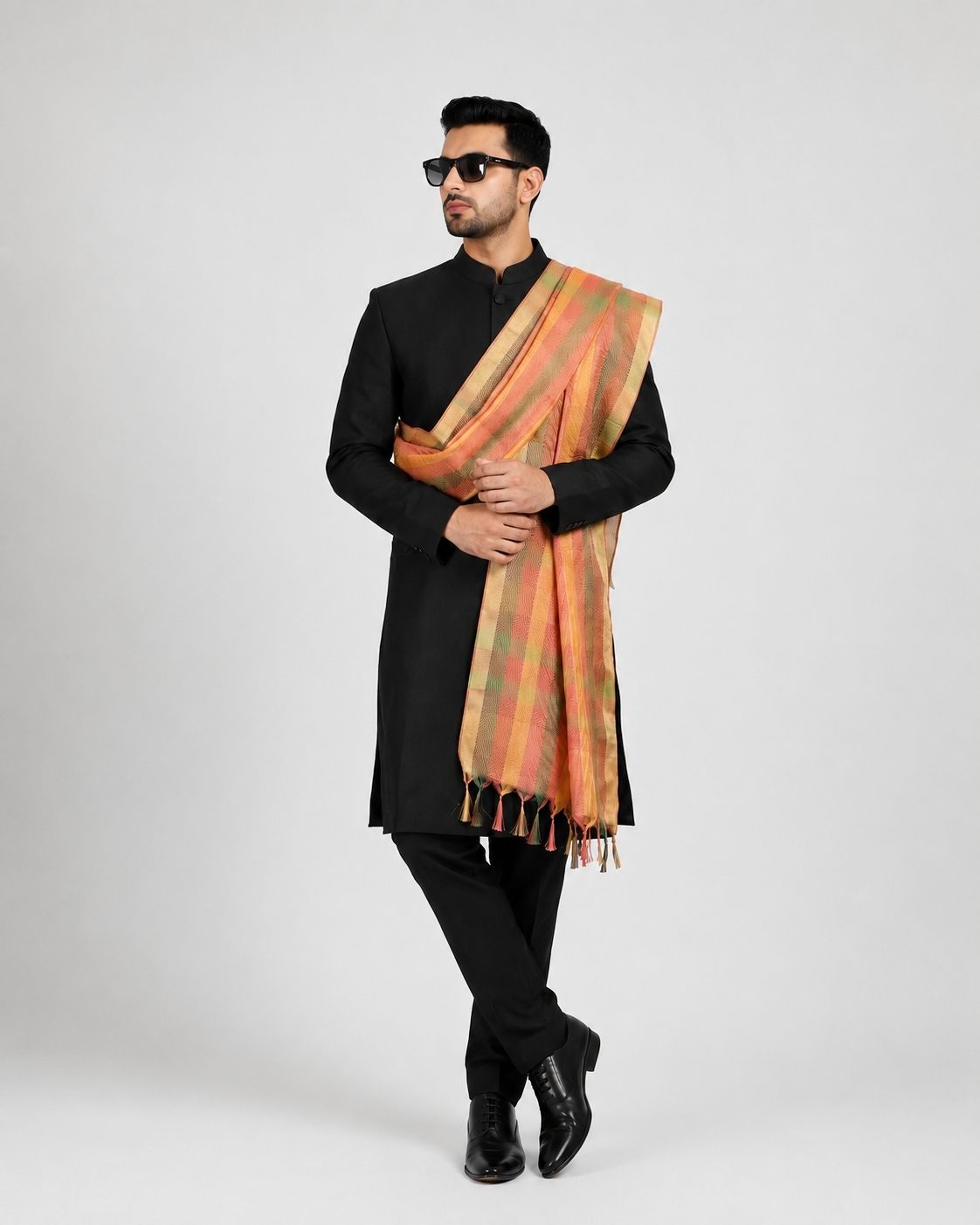 Art Silk, Silk Blend Checkered Multicolor Men Dupatta-image-46