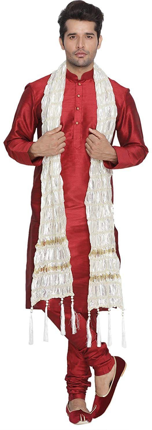 Art Silk Striped White Men Dupatta