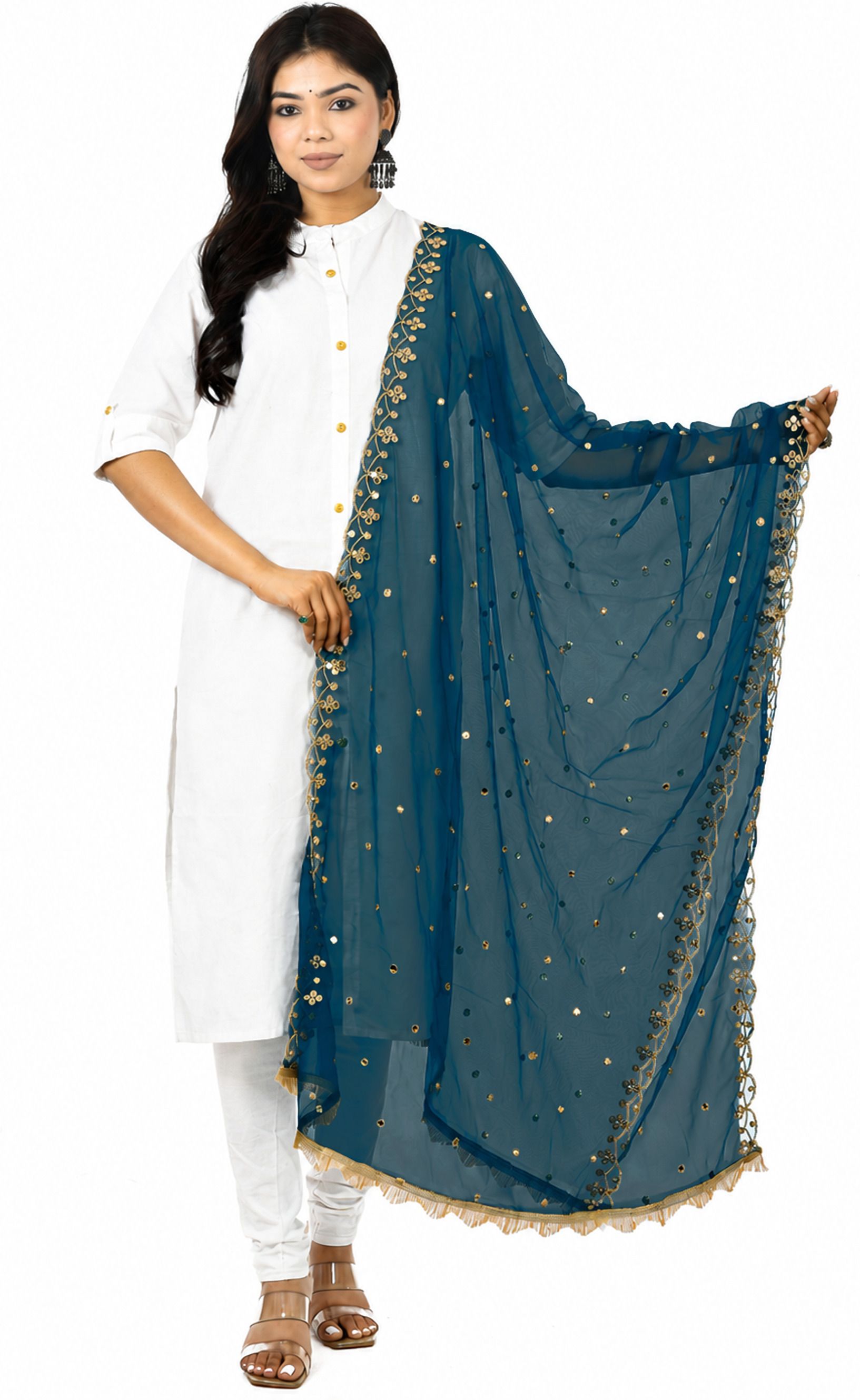 whiteheaven Net Embroidered Light Green Women Dupatta-picture-7