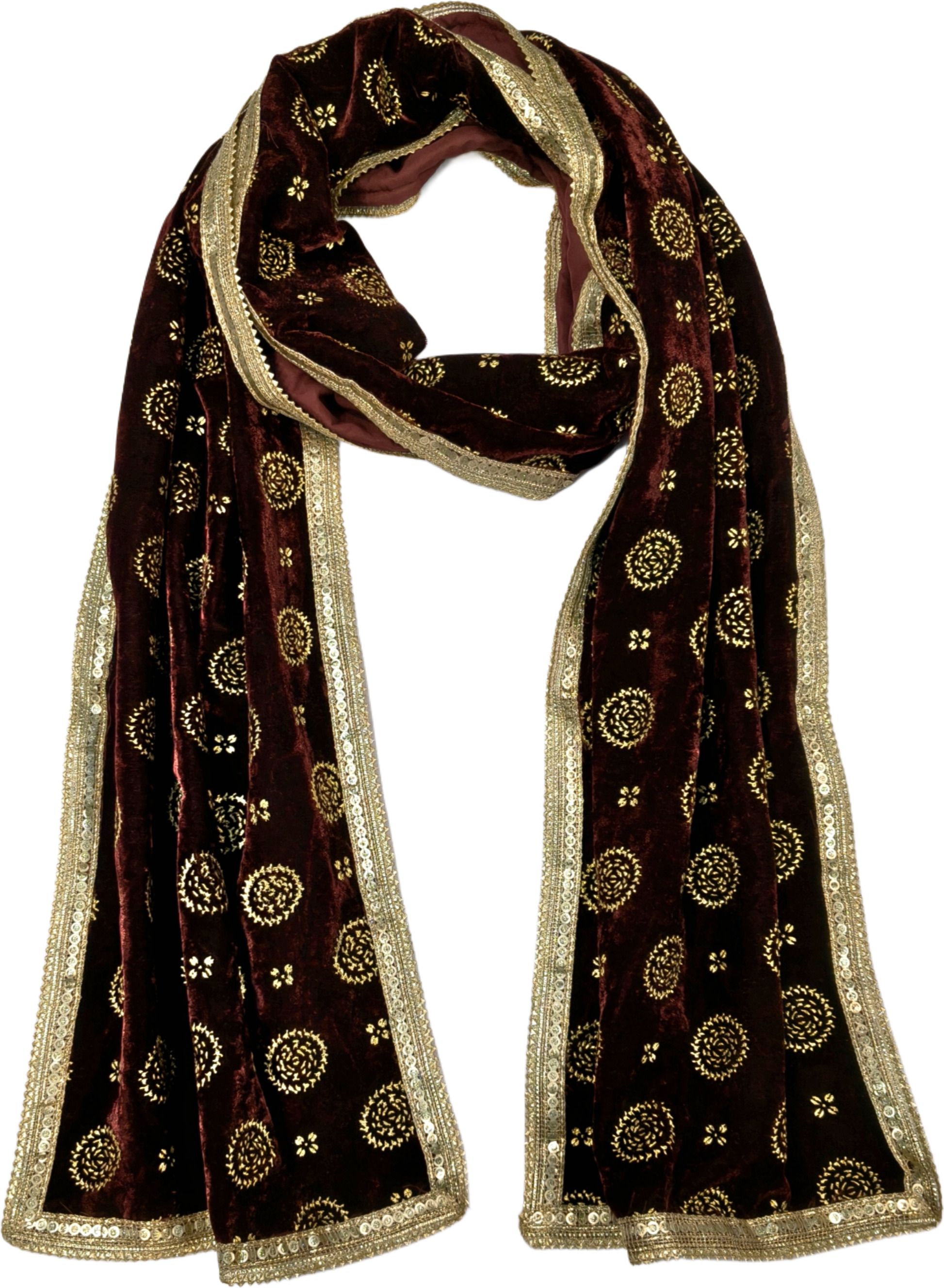 Velvet Embellished Maroon, Gold Men Dupatta-image-8