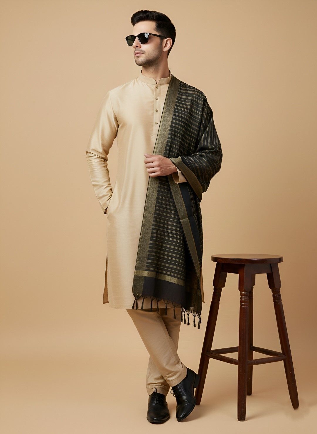 muffly Pure Cotton Striped Black Men Dupatta-picture-16