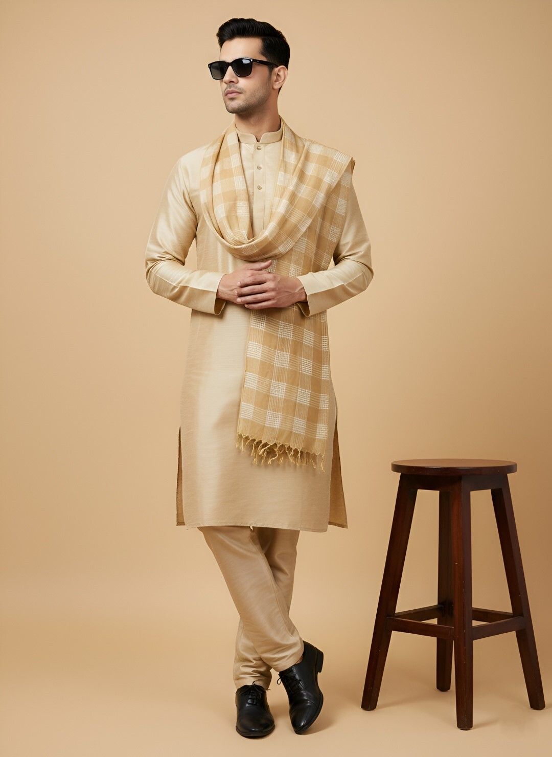 muffly Pure Cotton Self Design Yellow Men Dupatta-picture-13