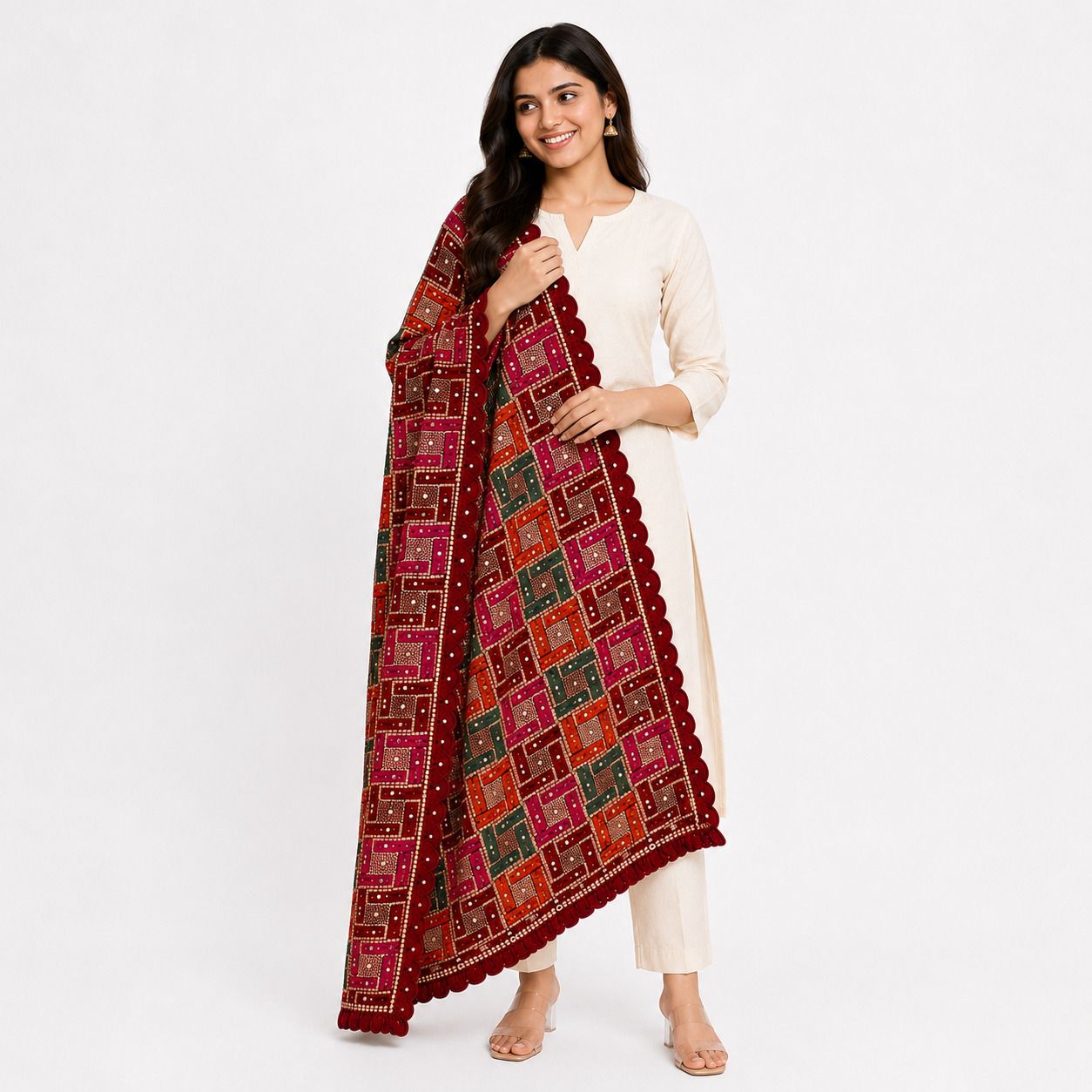 Chiffon Embroidered Maroon Men Dupatta-image-33