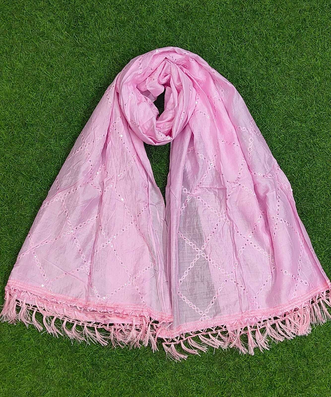 jahan fashion Nylon Chanderi Embroidered Pink Women Dupatta-picture-21