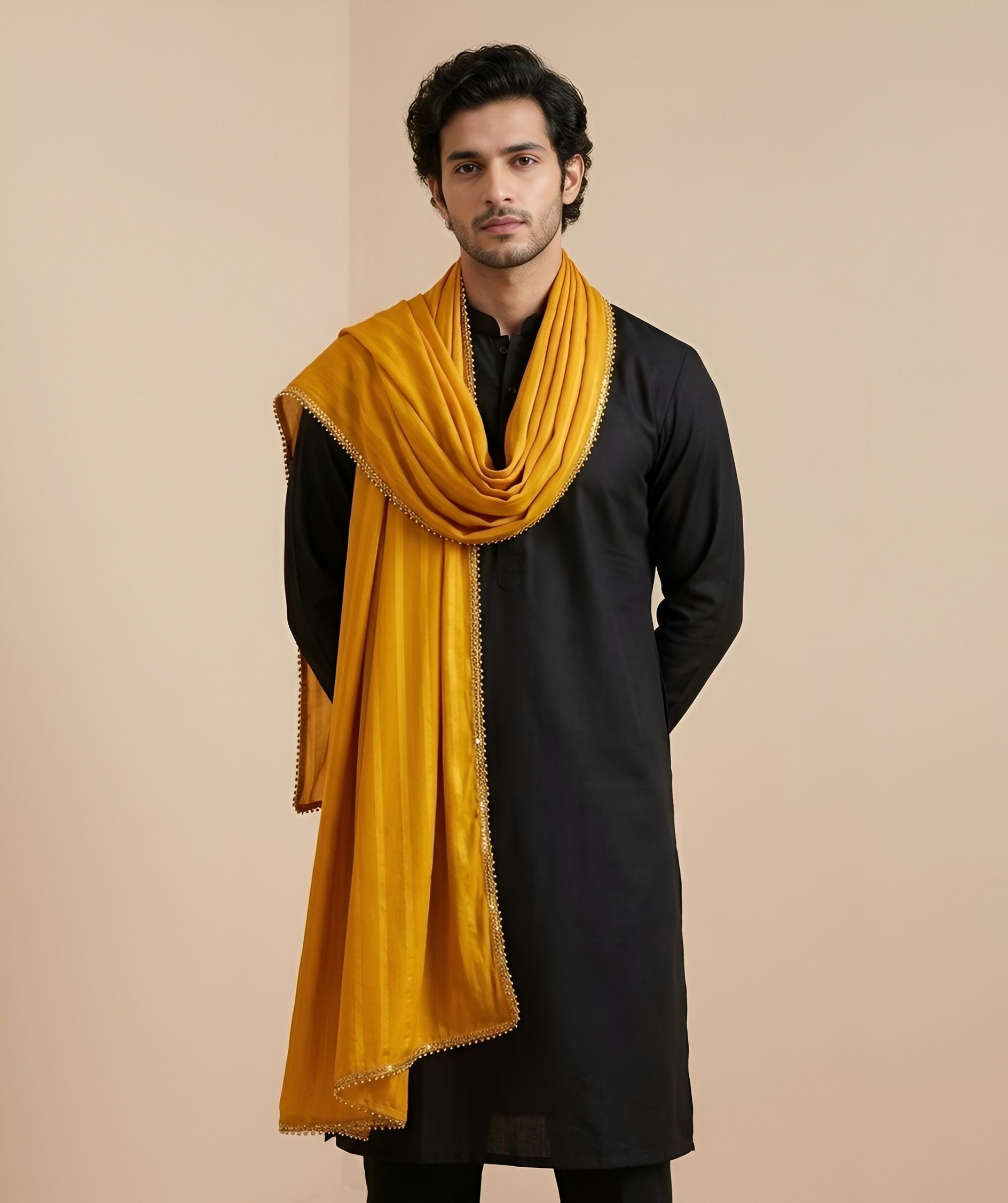 muffly Chiffon Solid Yellow Men Dupatta-picture-12